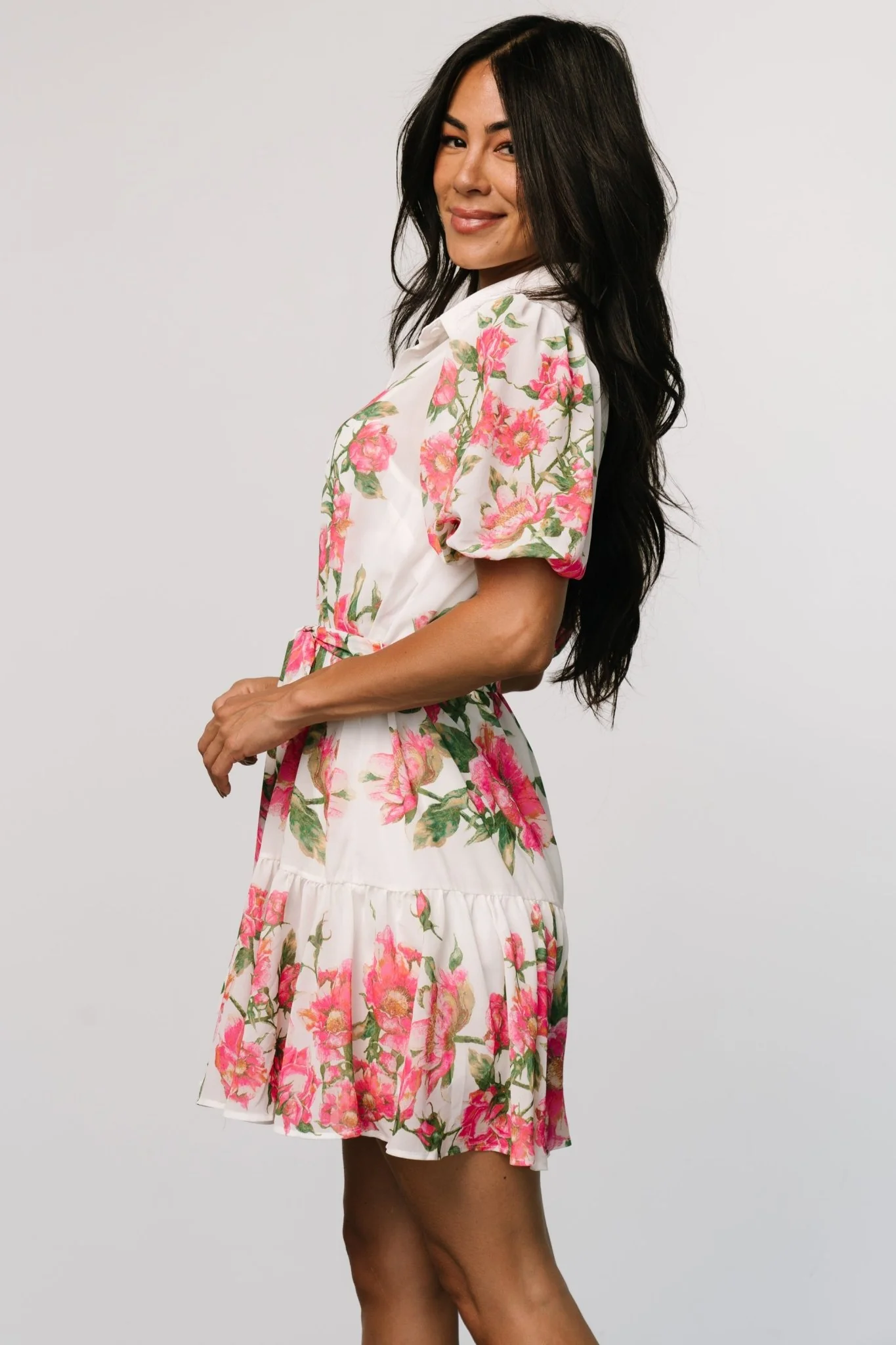 Antonella Short Dress | Off White + Pink Floral