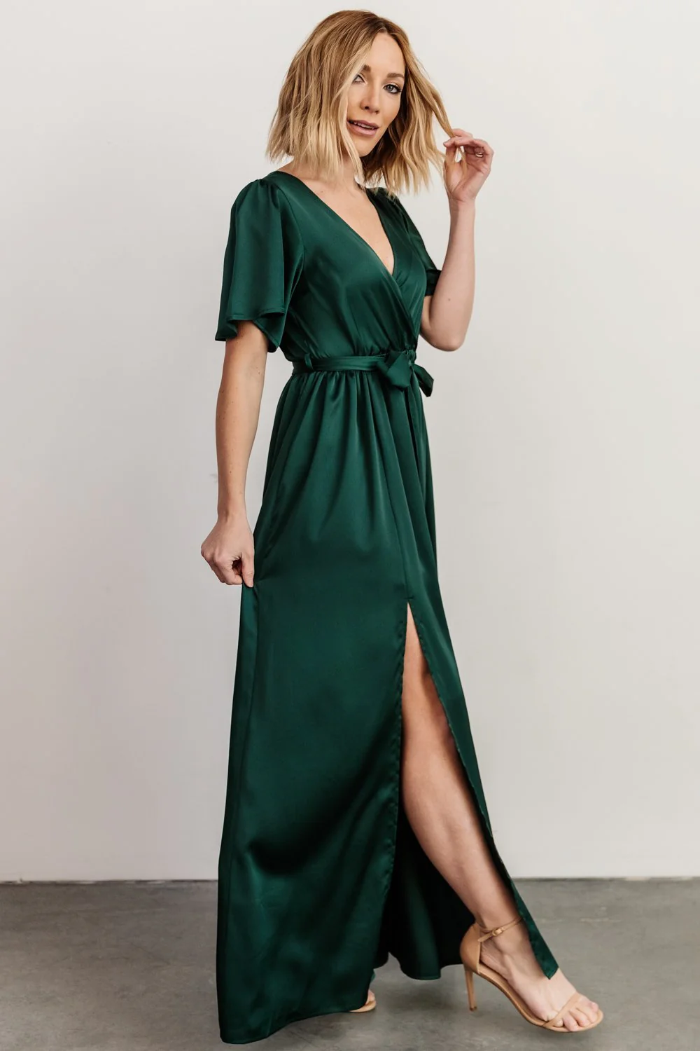 Sicily Satin Maxi Dress | Emerald