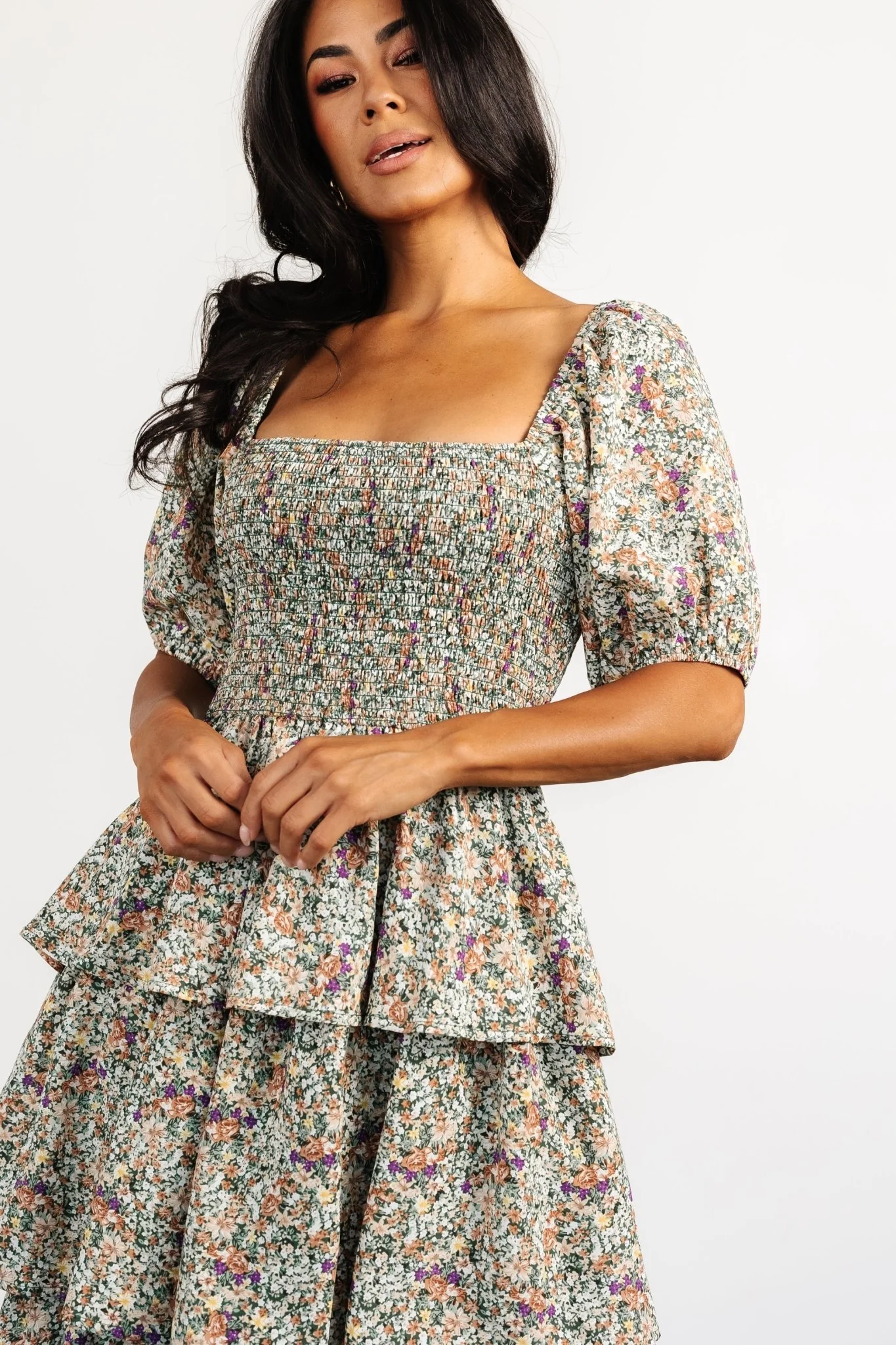 Felicia Tiered Maxi Dress | Green Multi