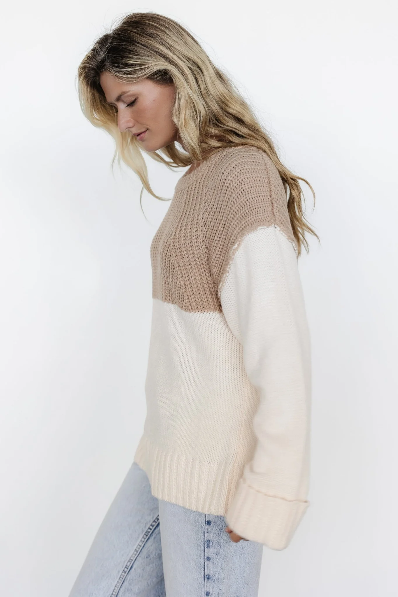 Mabel Cuffed Sweater | Cream + Taupe