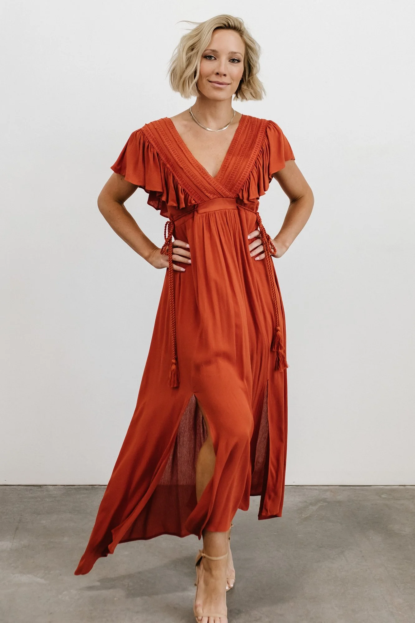 Jennifer Deep V Maxi Dress | Rust