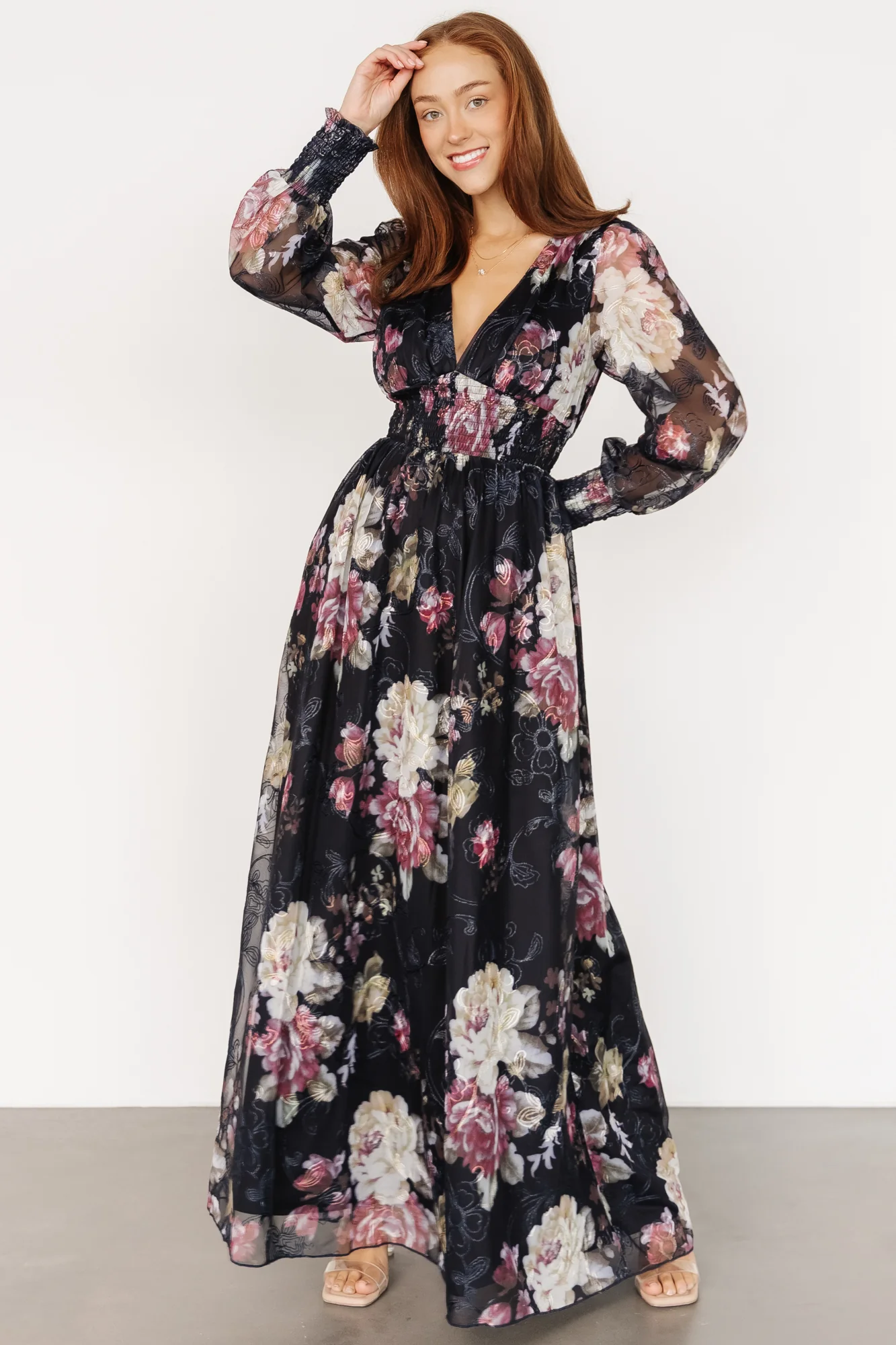 Jolie Embroidered Tulle Dress | Midnight + Mauve Floral
