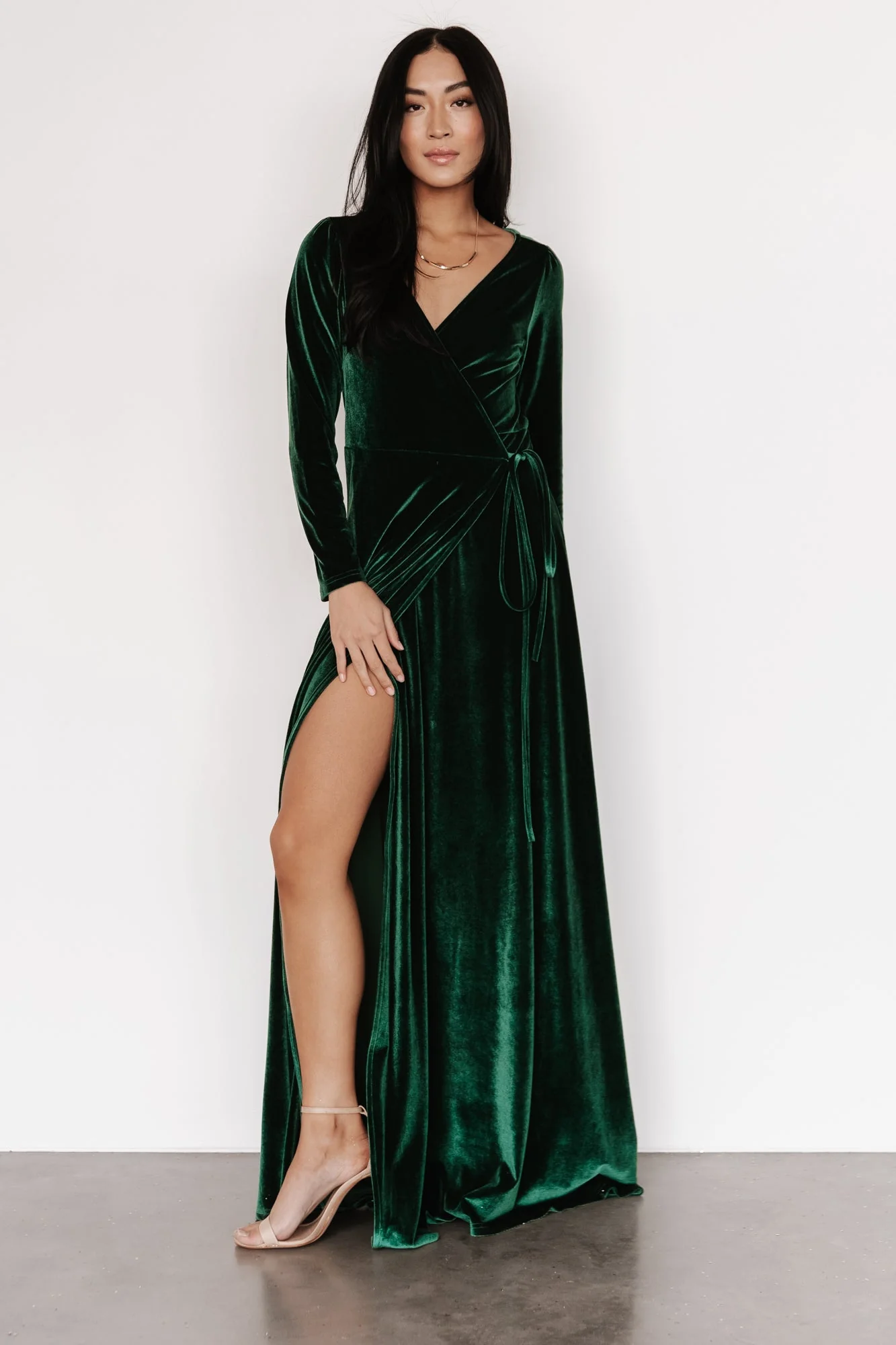 Esmerelda Velvet Wrap Maxi Dress | Forest