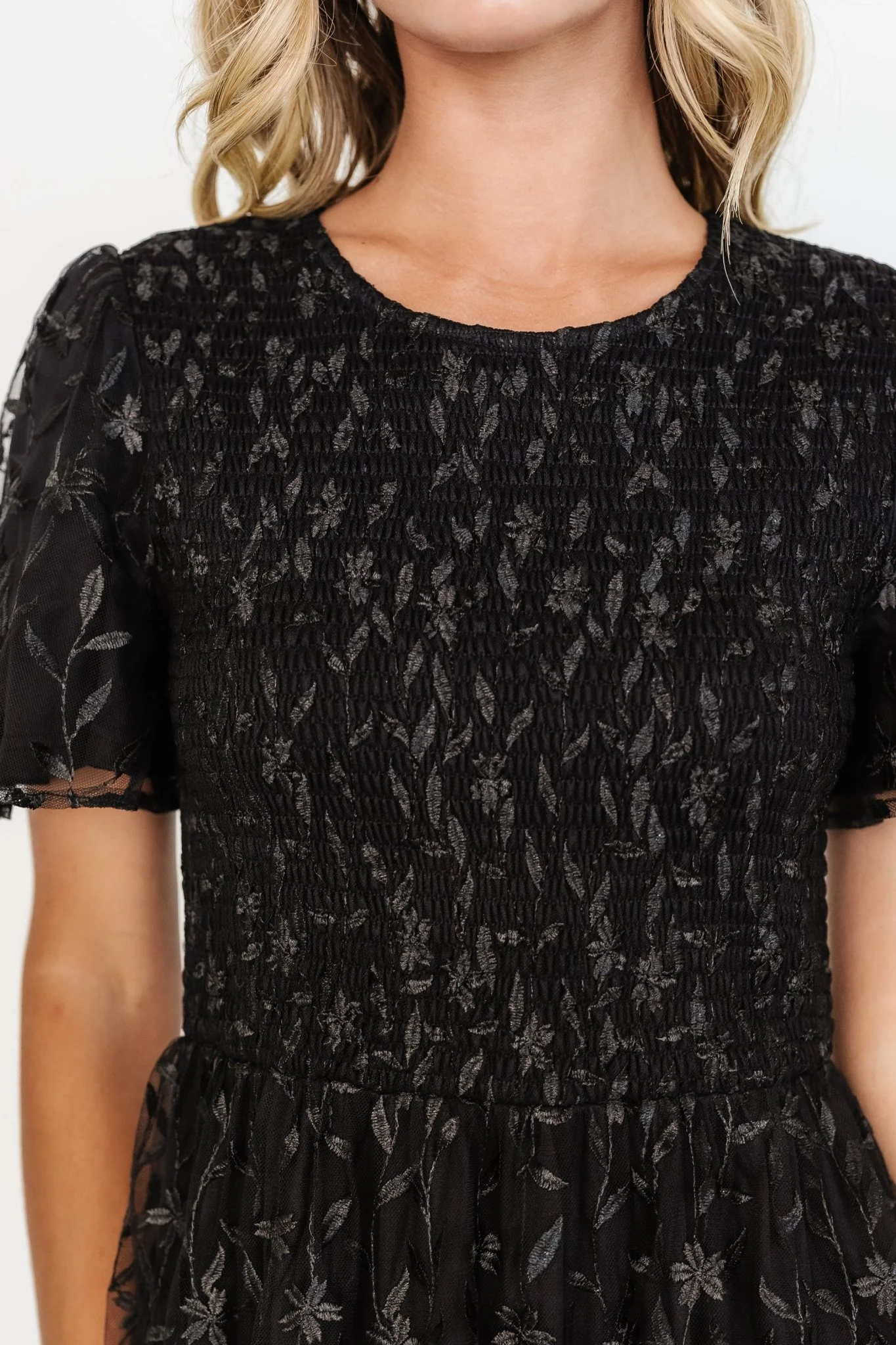 Cara Embroidered Midi Dress | Black