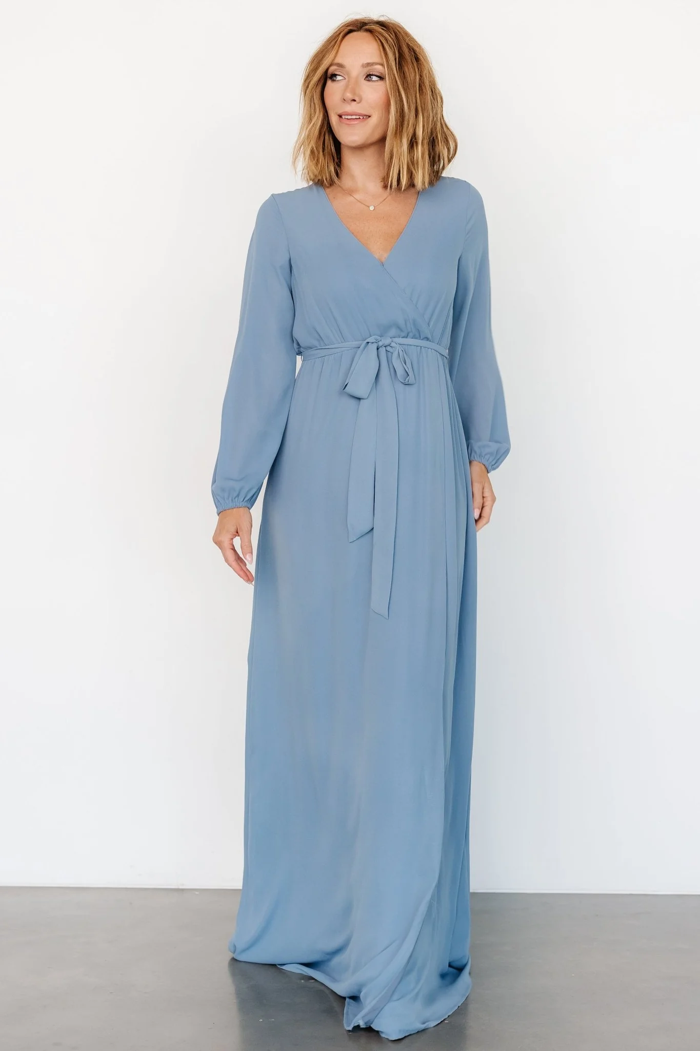 Breanne Faux Wrap Maxi Dress | Slate Blue
