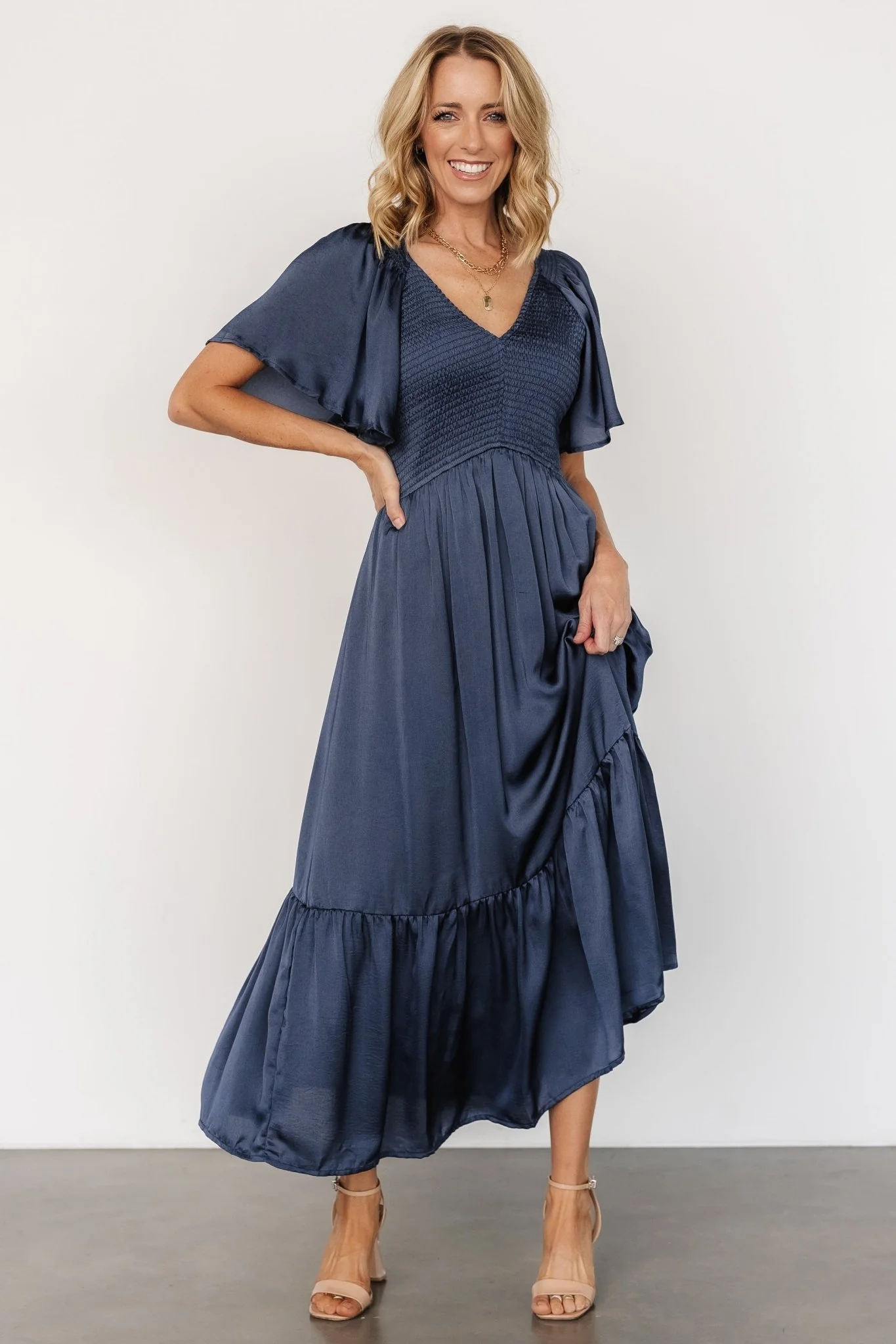 Lovell Smocked Midi Dress | Midnight Blue