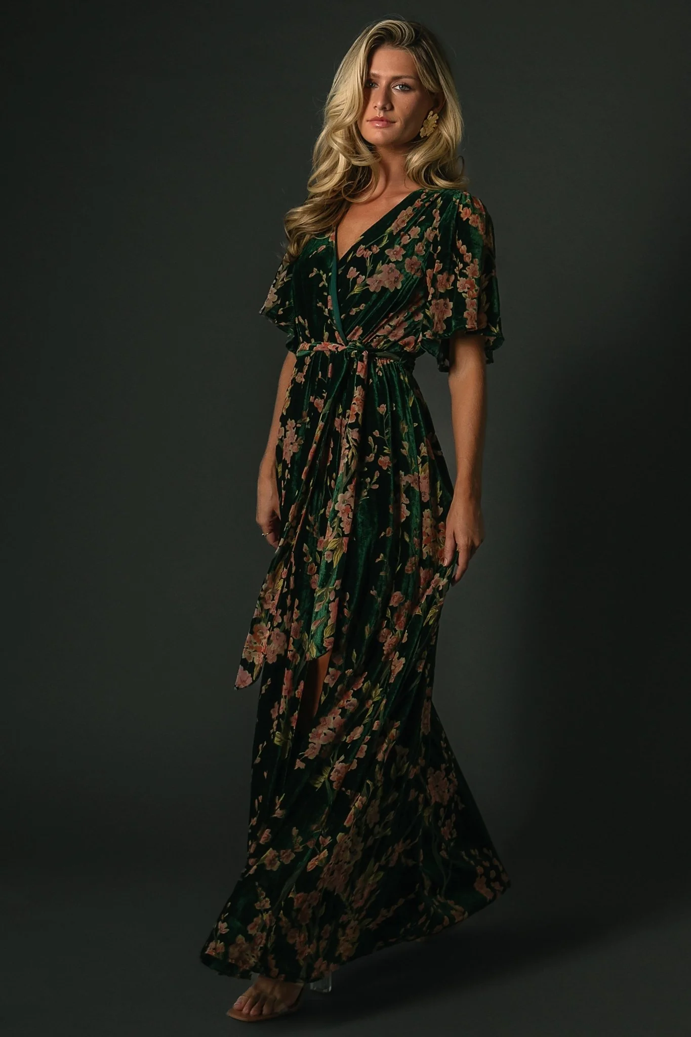 Uma Velvet Maxi Dress | Green Floral