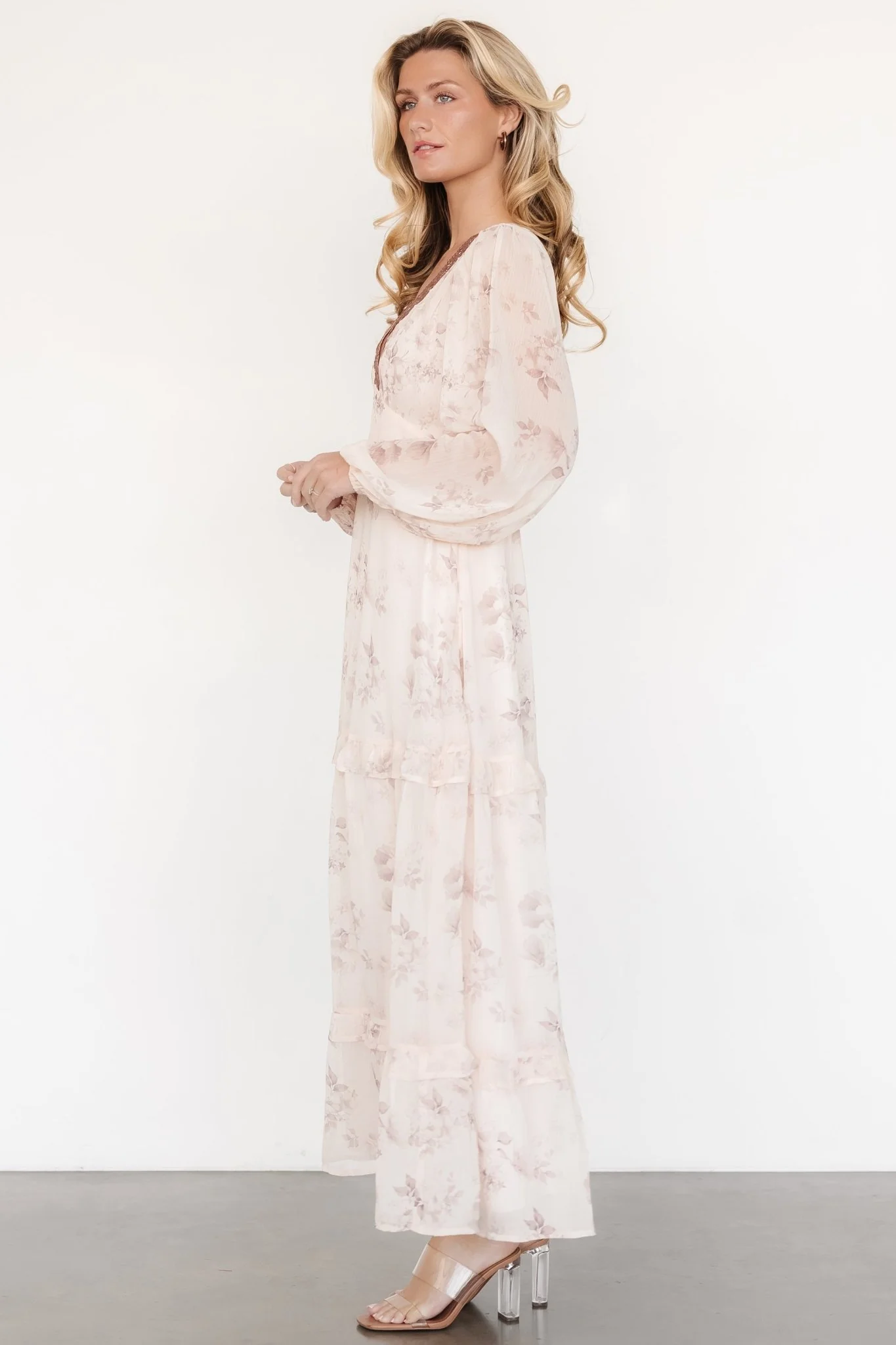 Rumi Deep V Maxi Dress | Beige + Clove Floral