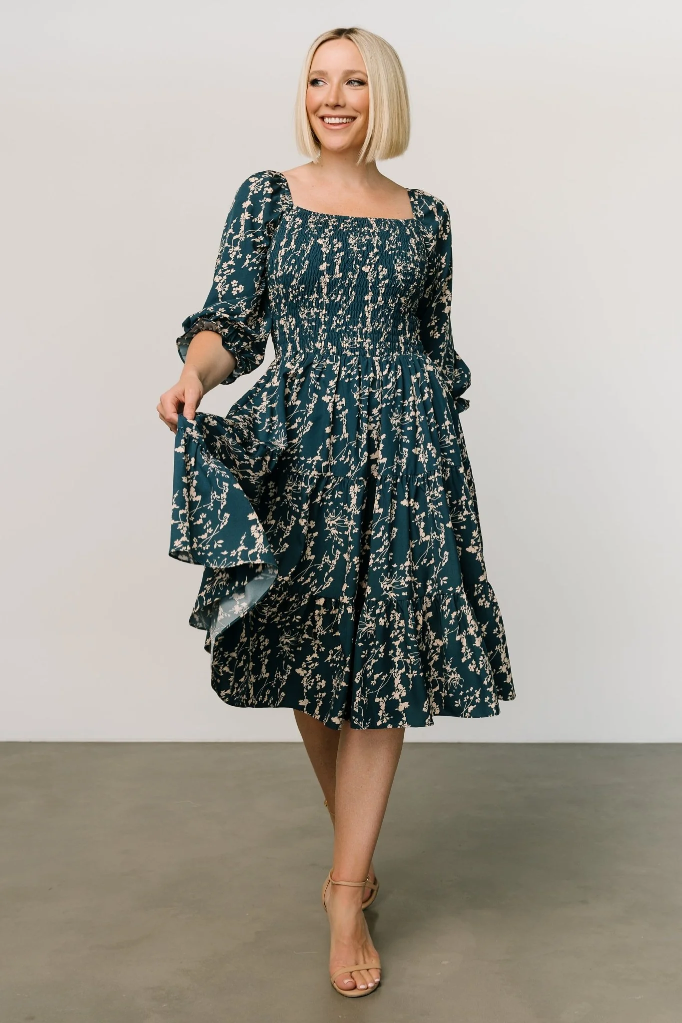 Marta Smocked Midi Dress | Topaz + Blush