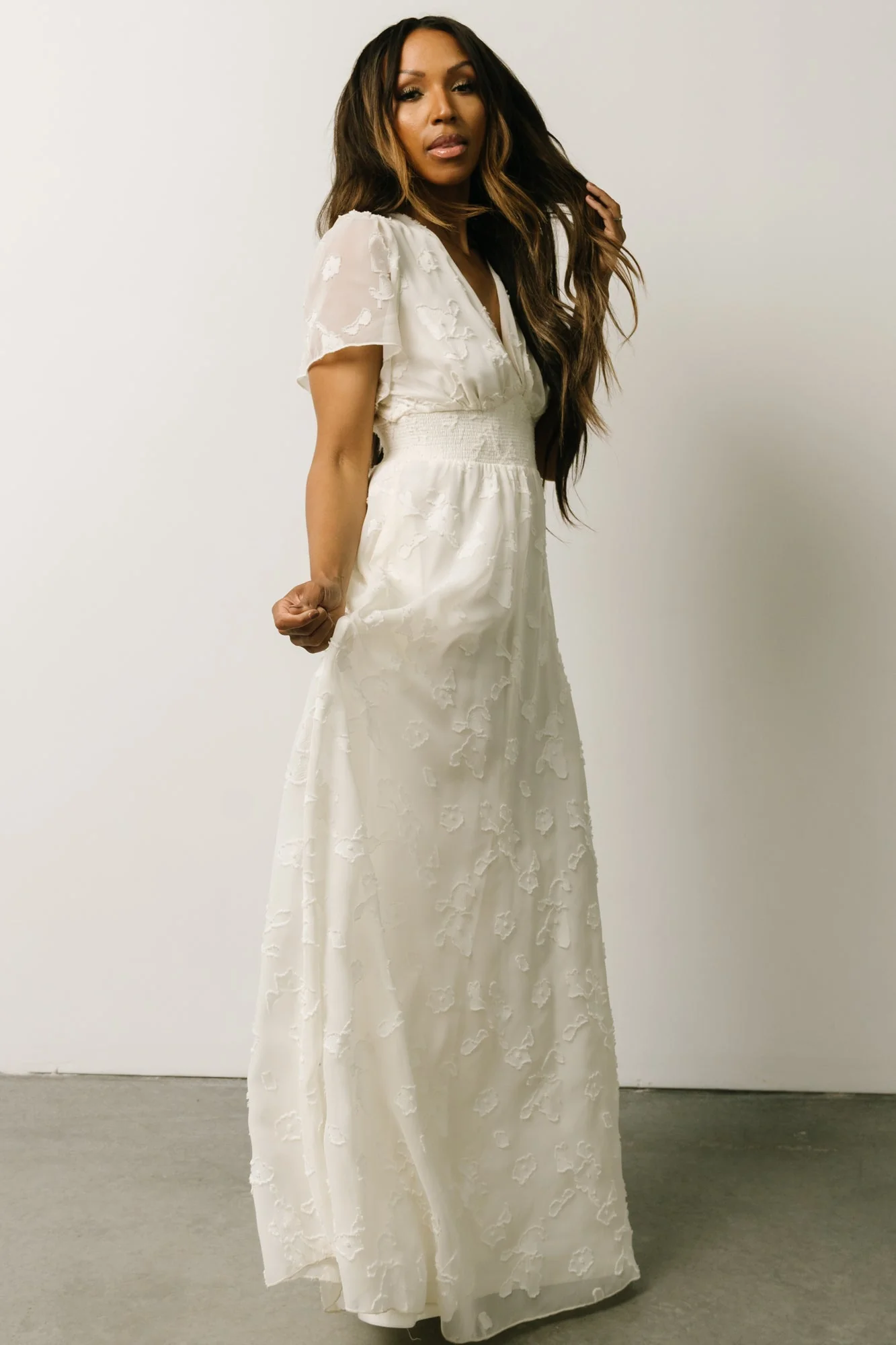 Evelyn Smocked Maxi Dress | Off White