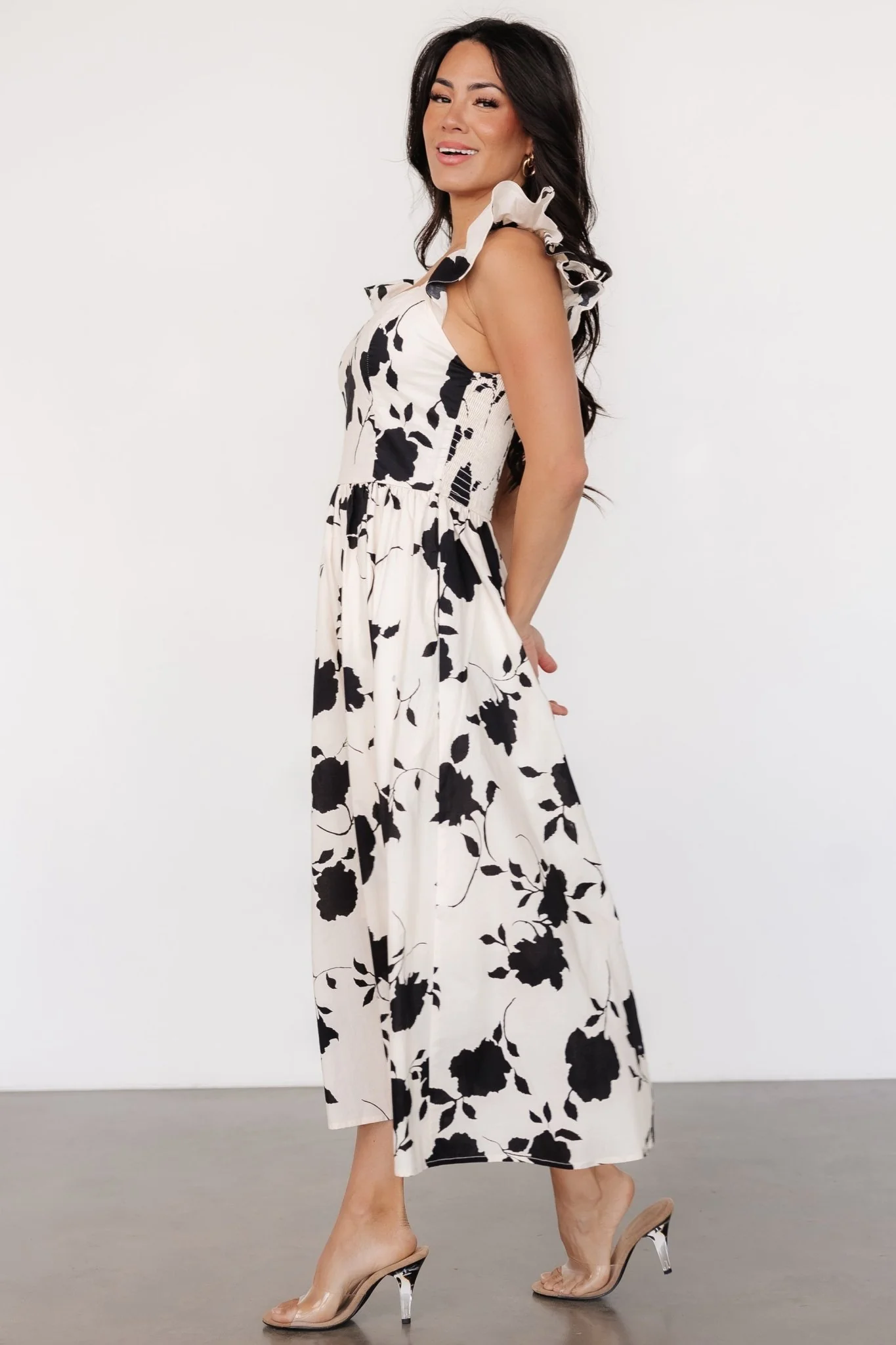 Bridget Midi Dress | Ivory + Black Floral