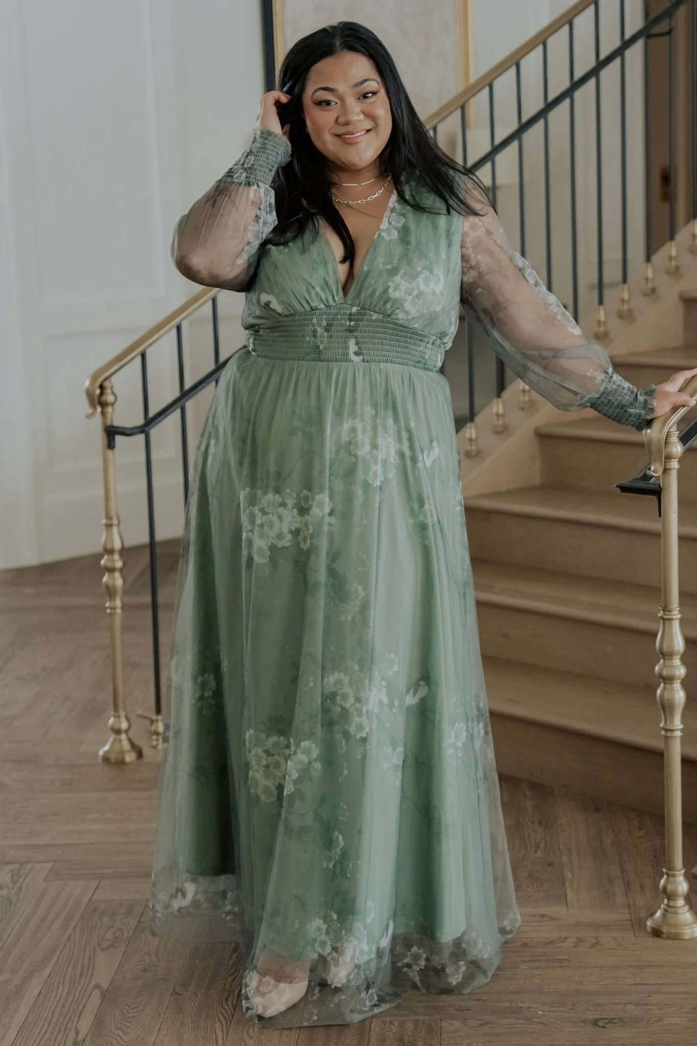 Layla Tulle Maxi Dress | Dusty Green Floral