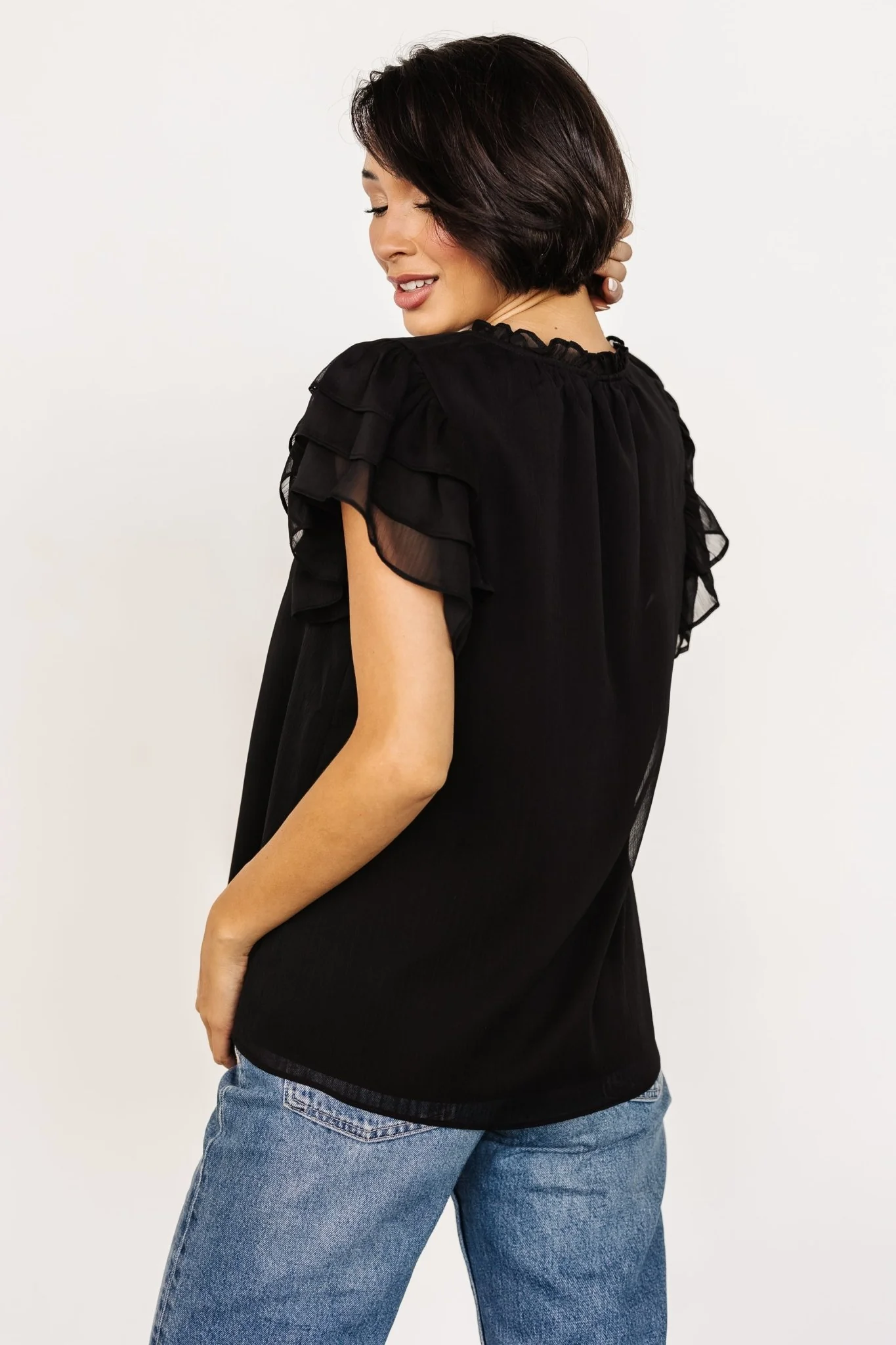 Asher Ruffle Sleeve Top | Black