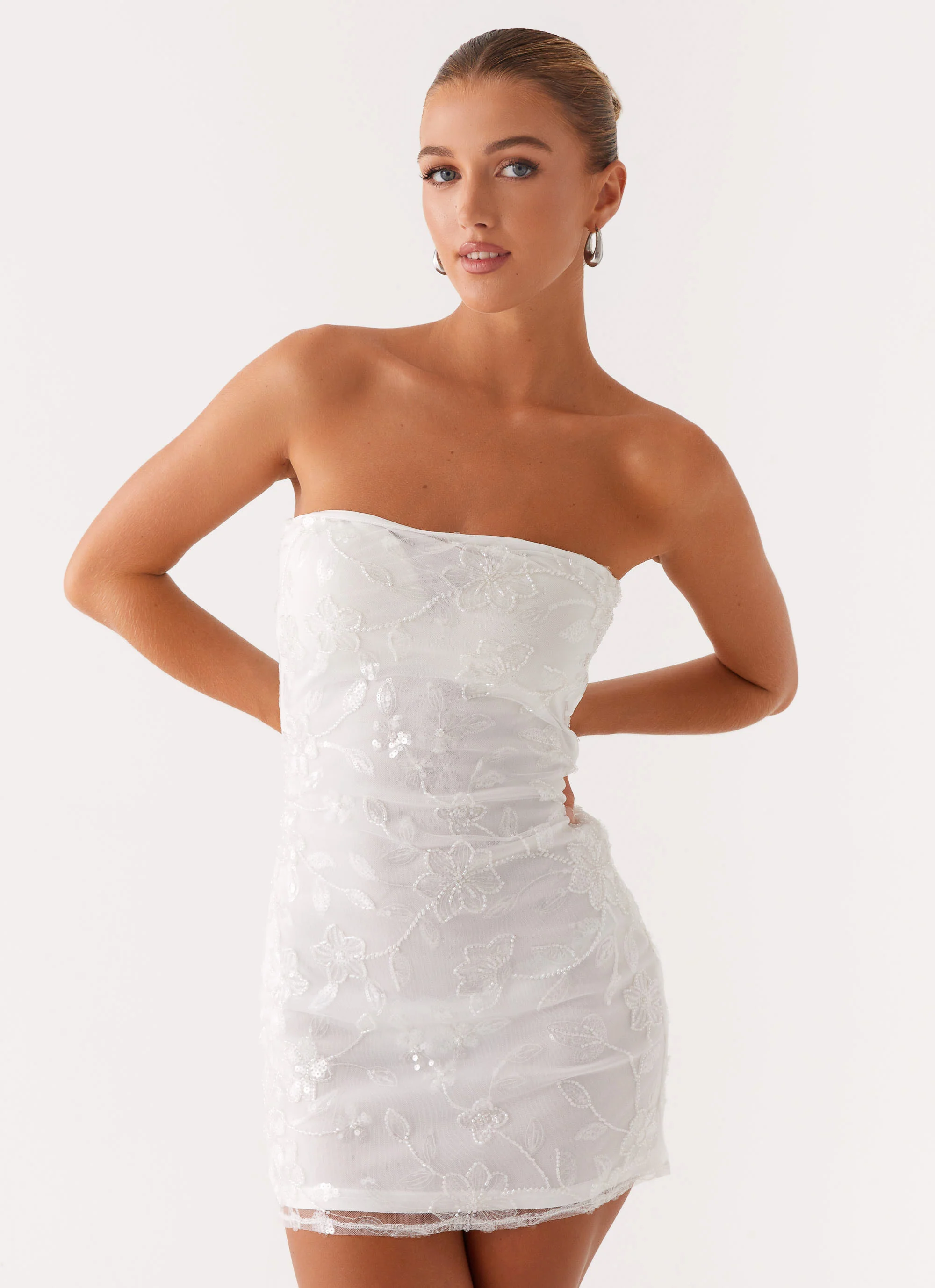 Moorey Beaded Mini Dress - White Silver