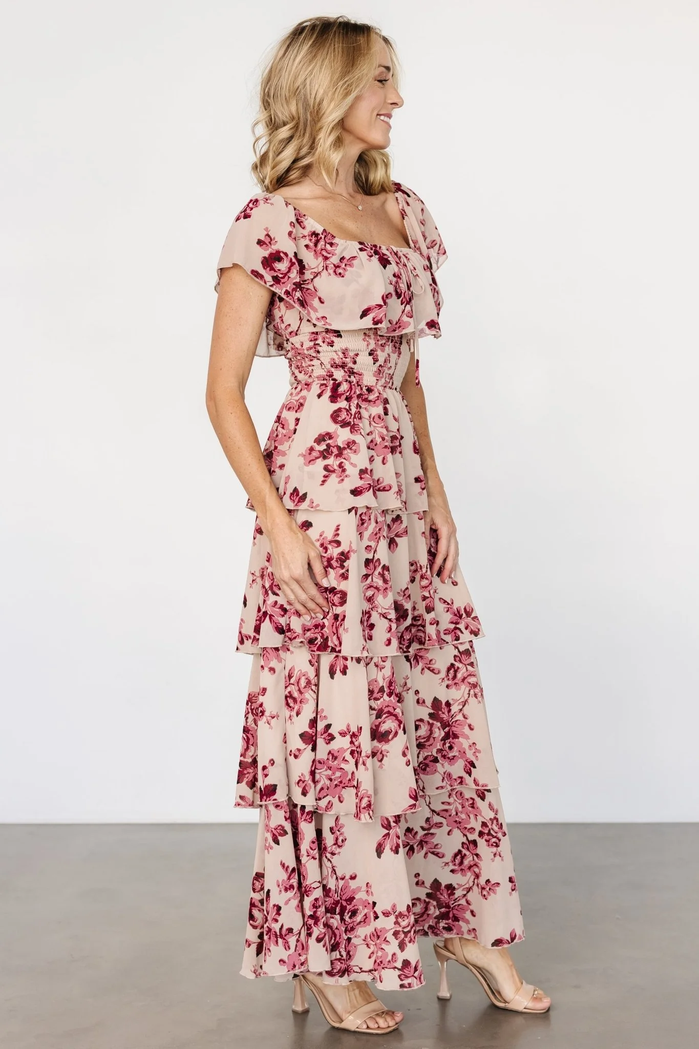 Carina Off Shoulder Maxi Dress | Nude + Rose