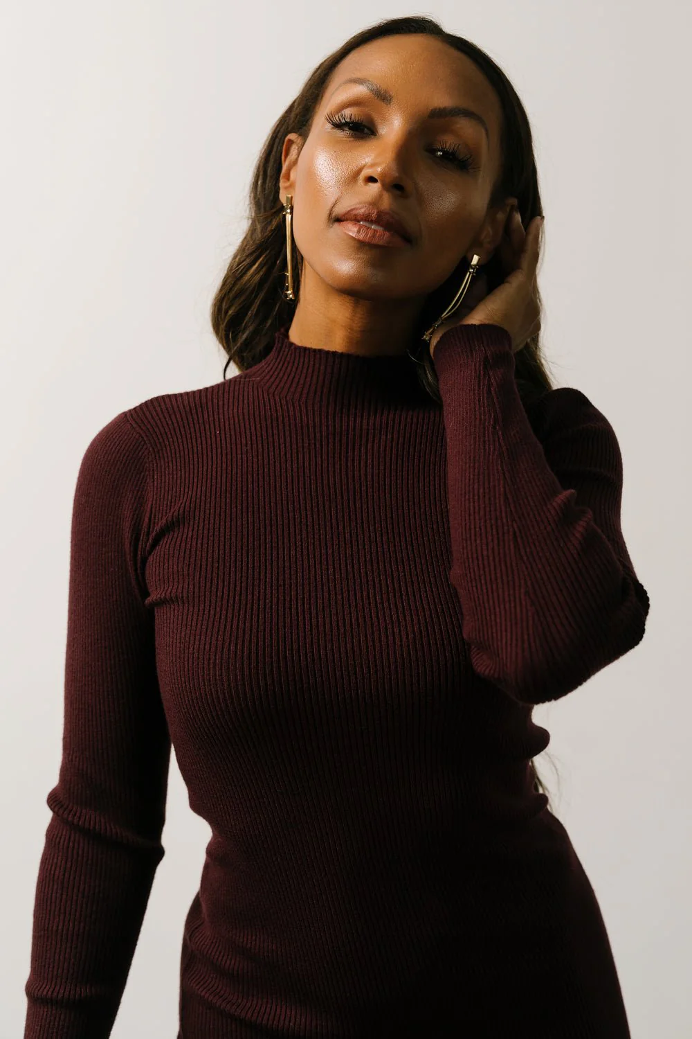 Knightsbridge Ribbed Sweater Midi Dress | Burgundy