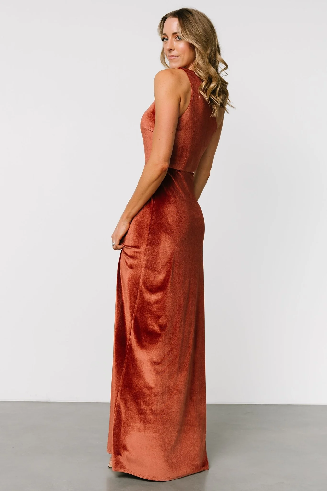 Tatiana Velvet One Shoulder Maxi Dress | Cinnamon