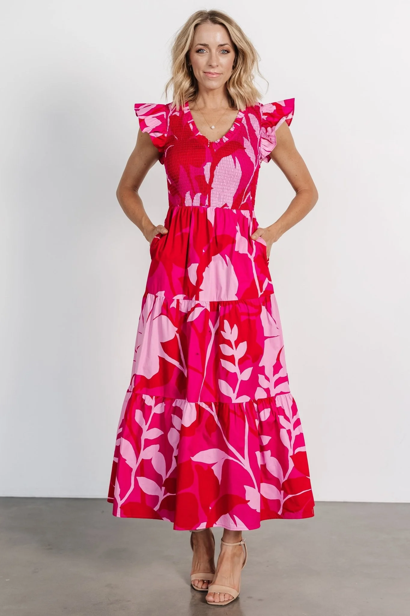 Ranchero Smocked Maxi Dress | Red + Pink