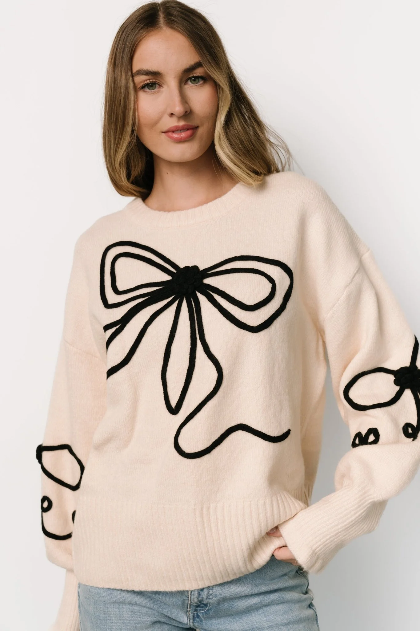 Elsie Ribbon Sweater | Cream + Black