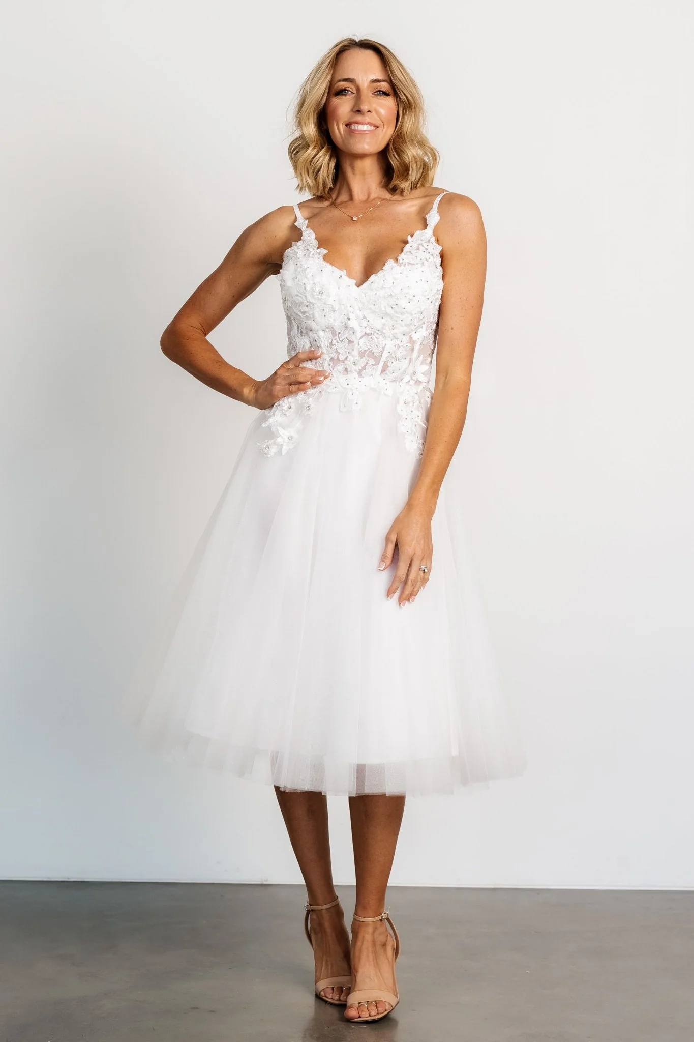 Noelle Shimmer Midi Dress | Off White