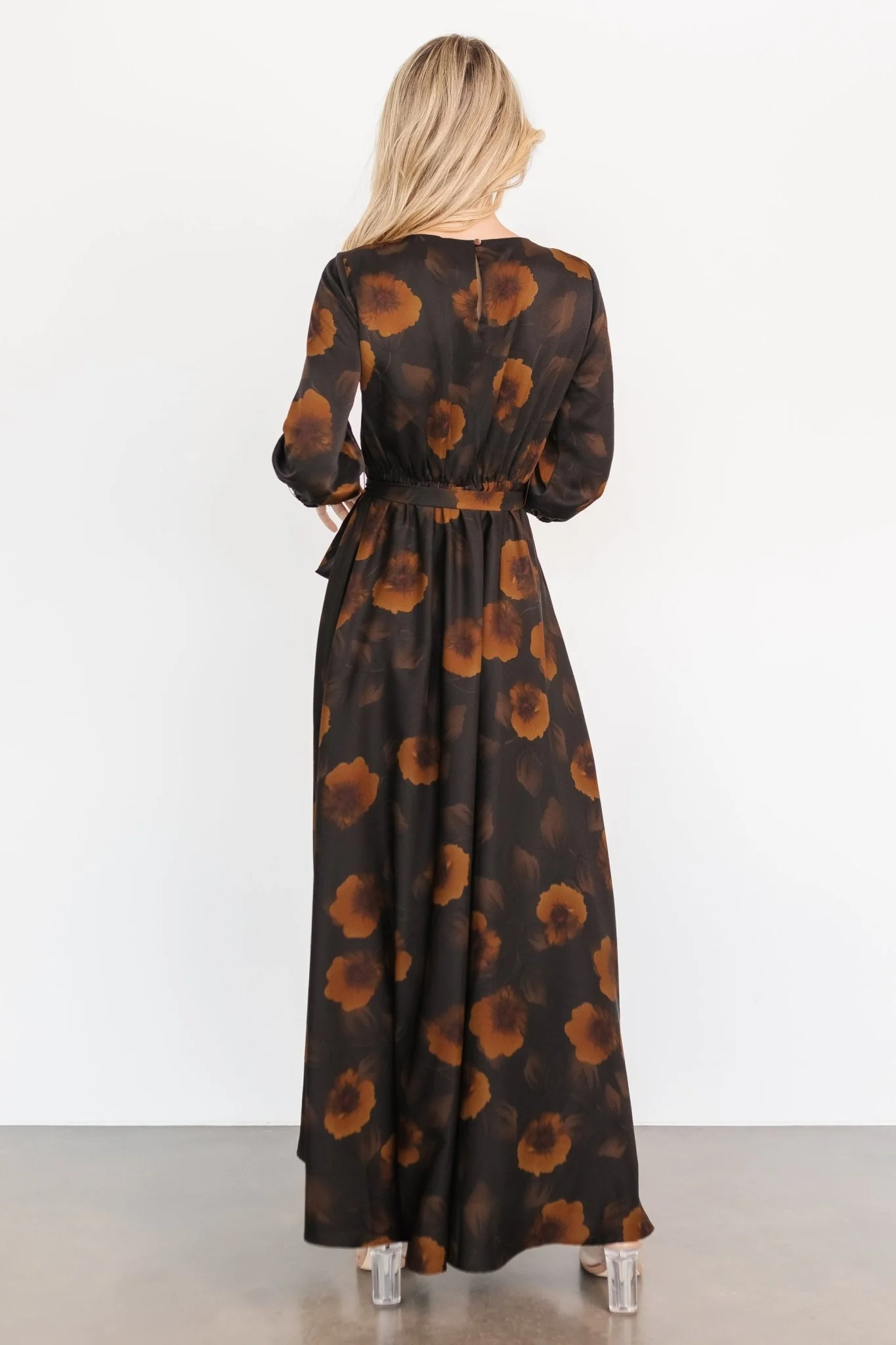 Paula Satin Maxi Dress | Deep Brown Floral