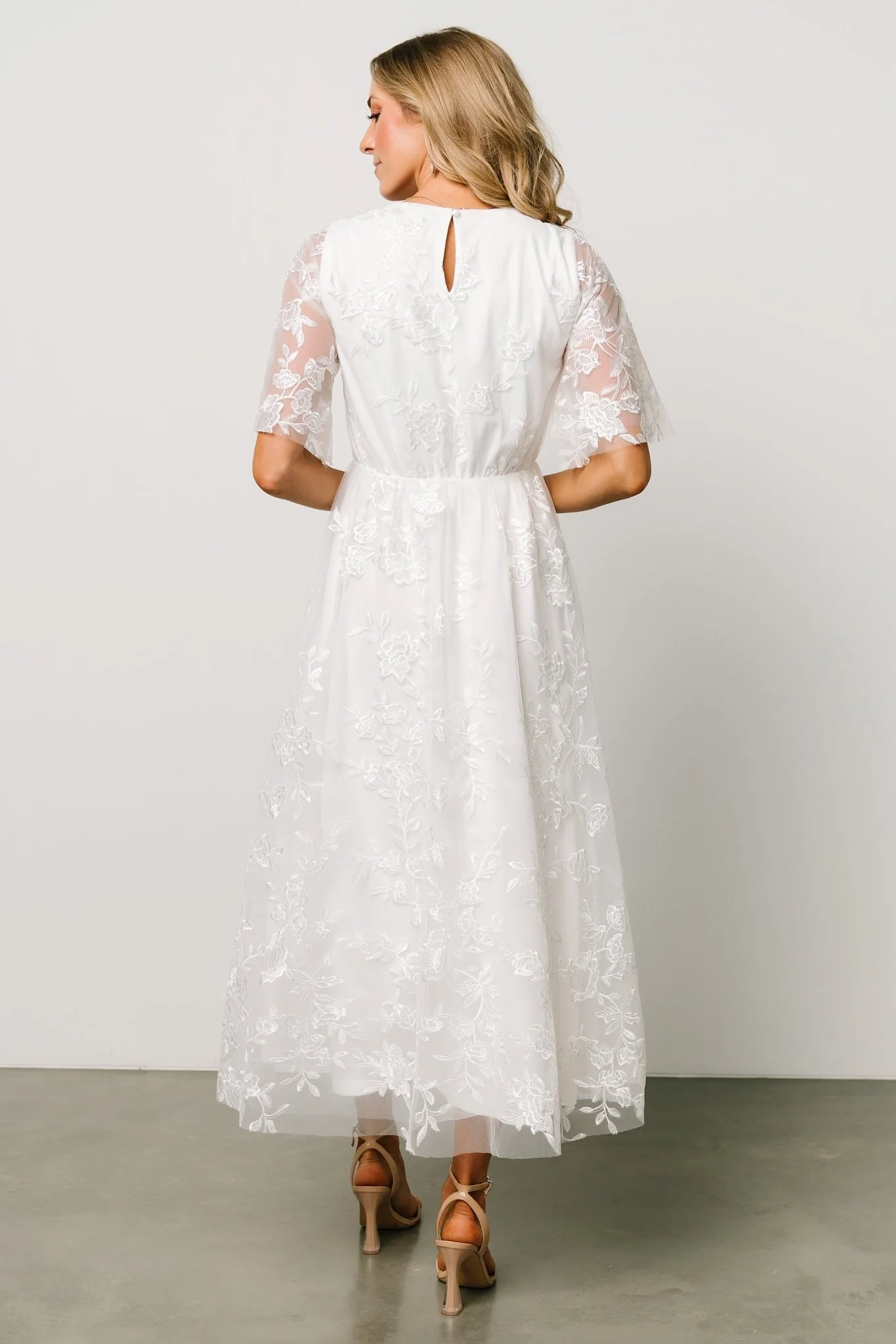 Arabella Embroidered Tulle Maxi Dress | White