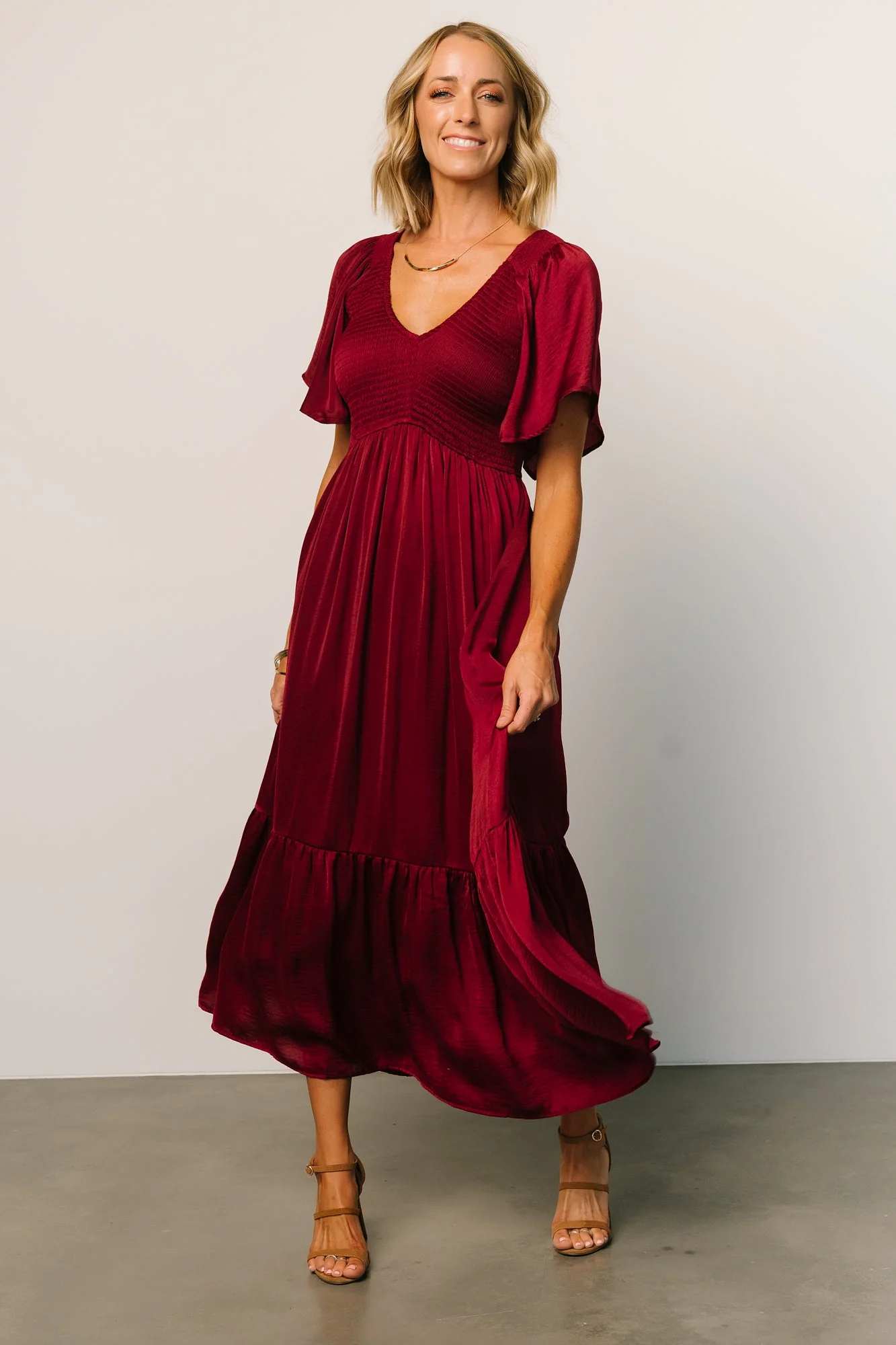 Lovell Smocked Midi Dress | Wine