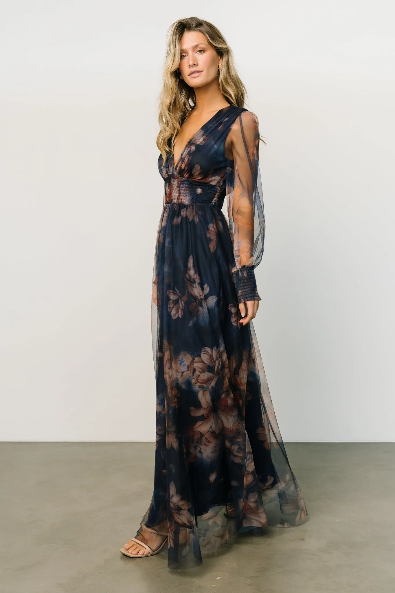 Layla Tulle Maxi Dress | Dark Blue Floral