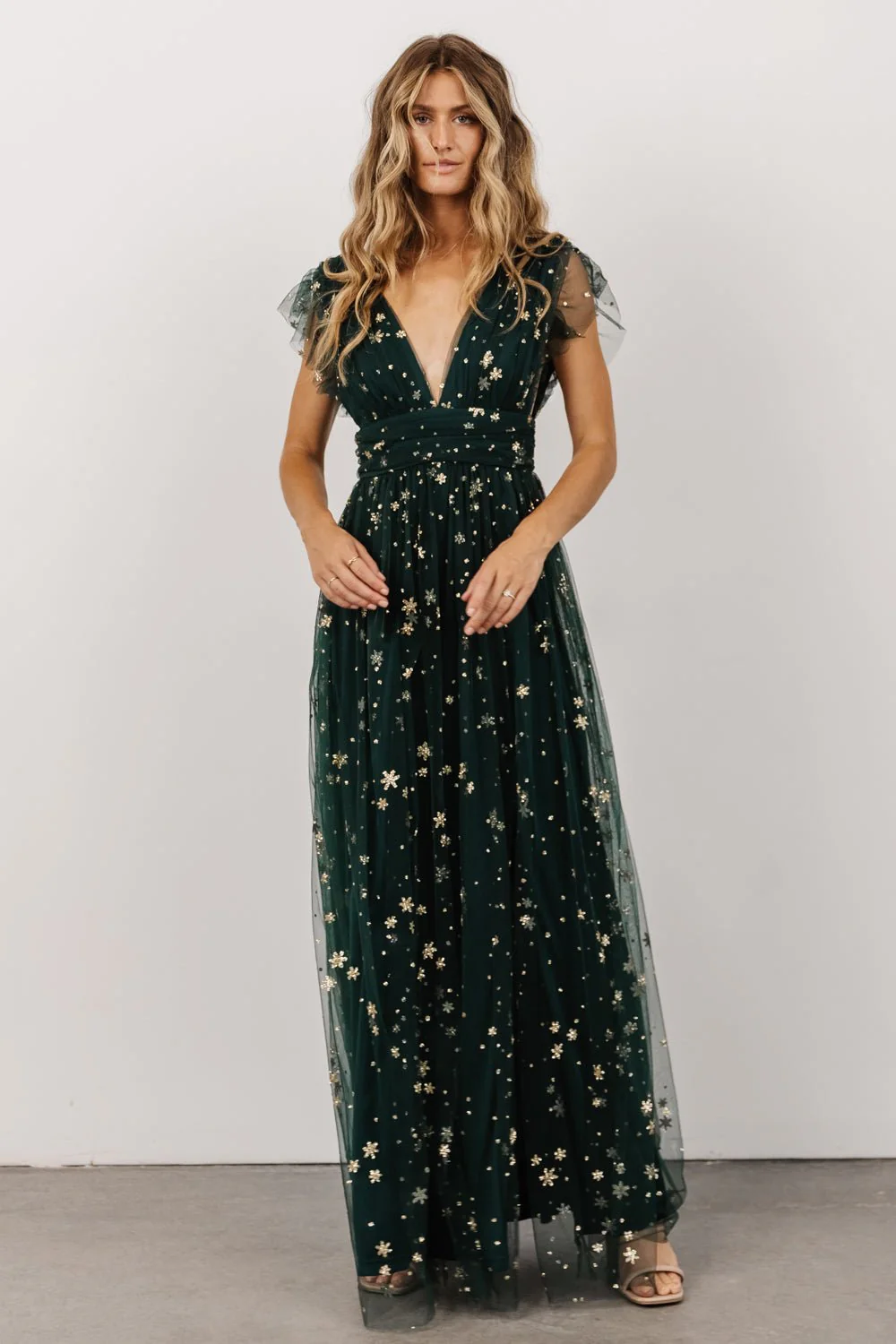 Nova Shimmer Maxi Dress | Green + Gold