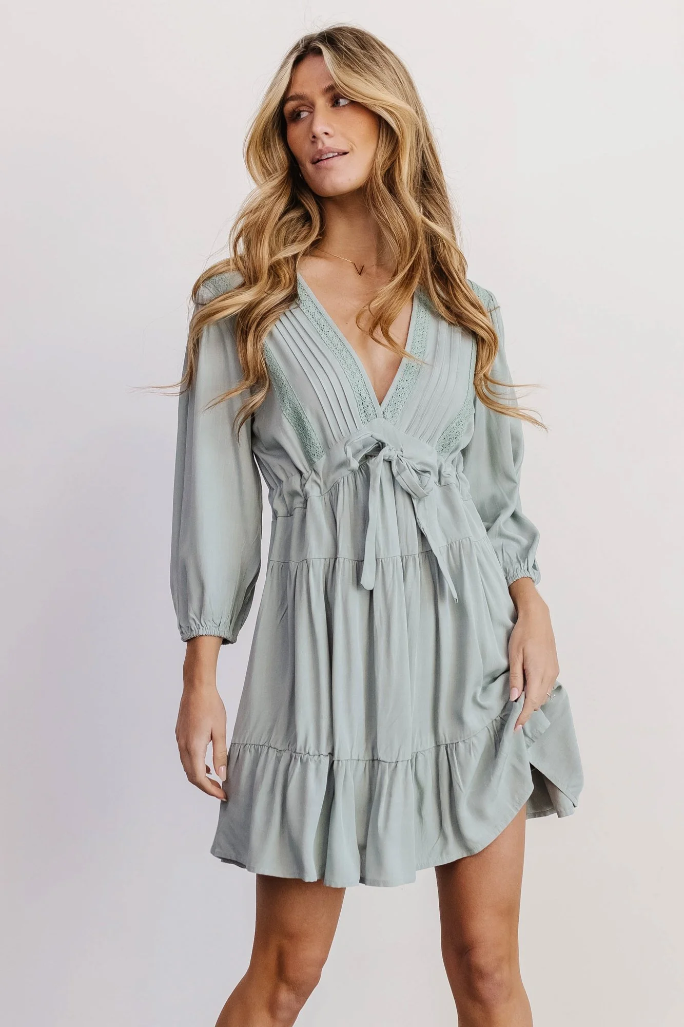 Amelia Boho Mini Dress | Sage