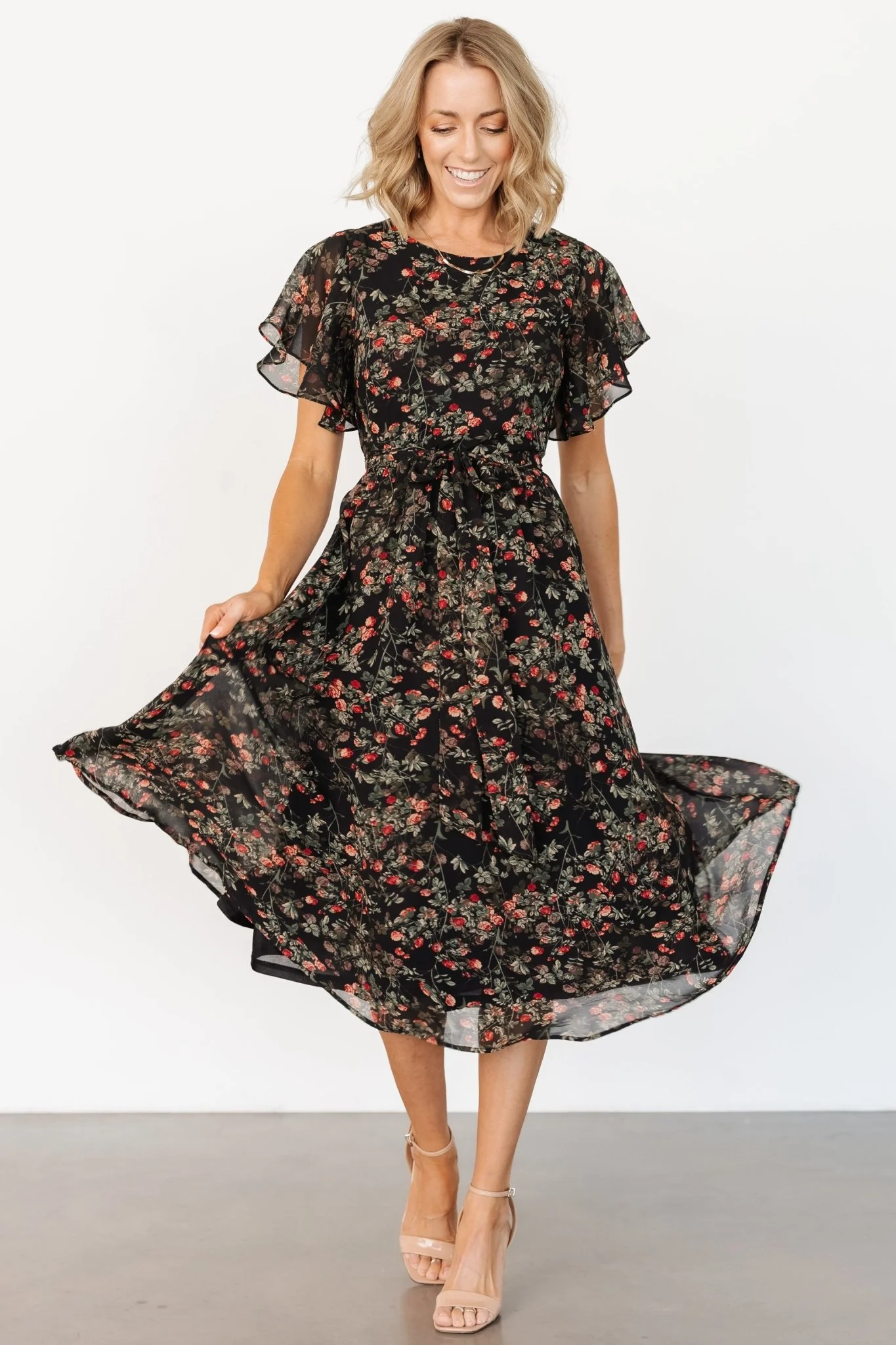 Laurel Midi Dress | Black + Red Floral