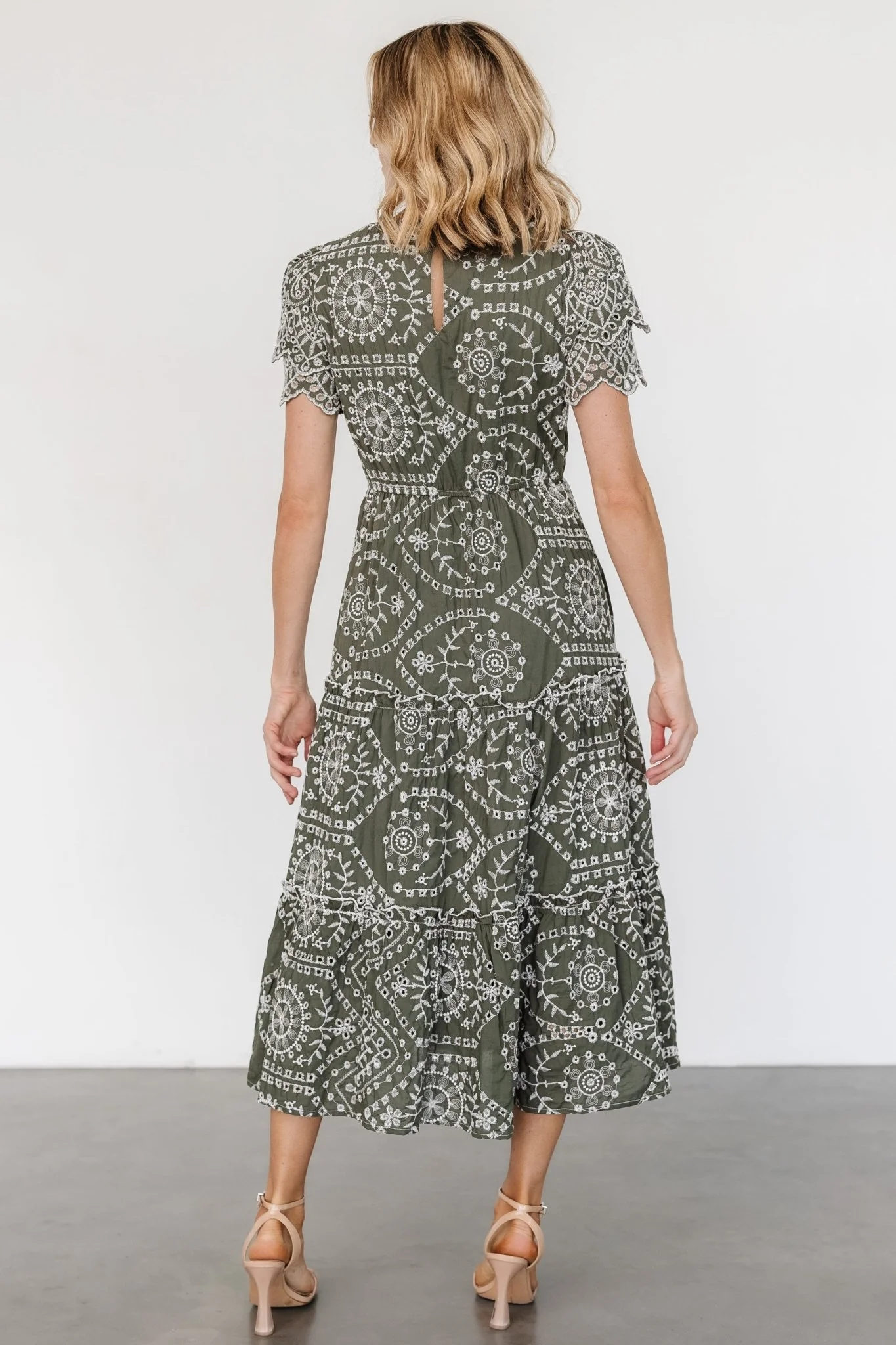 Mirabel Eyelet Midi Dress | Olive + White