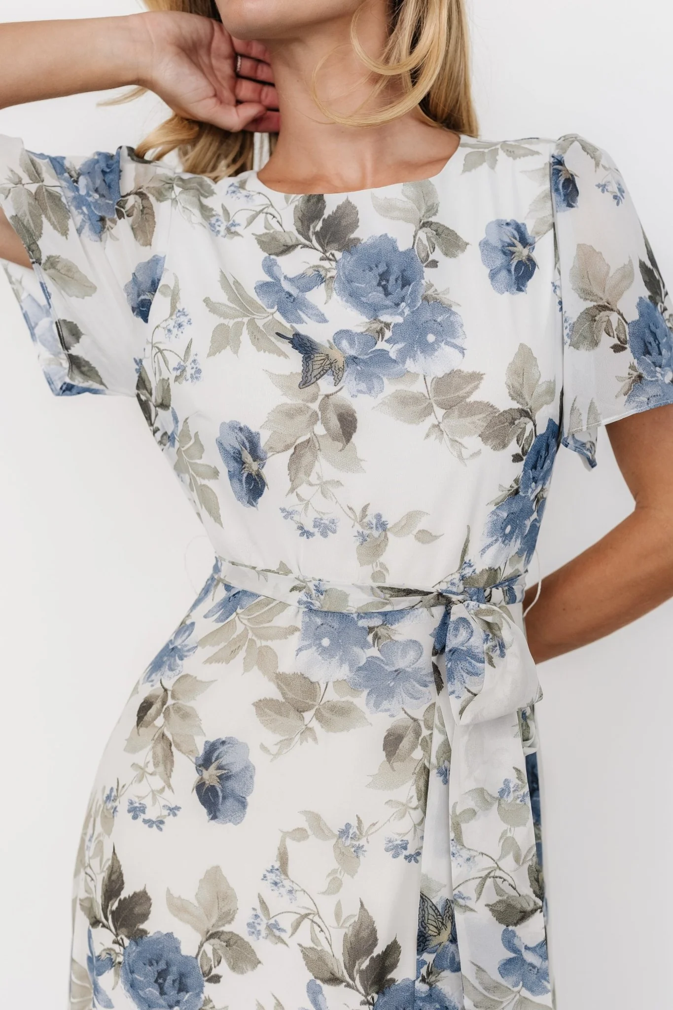 Naomi Short Sleeve Maxi Dress | Dusty Blue Floral