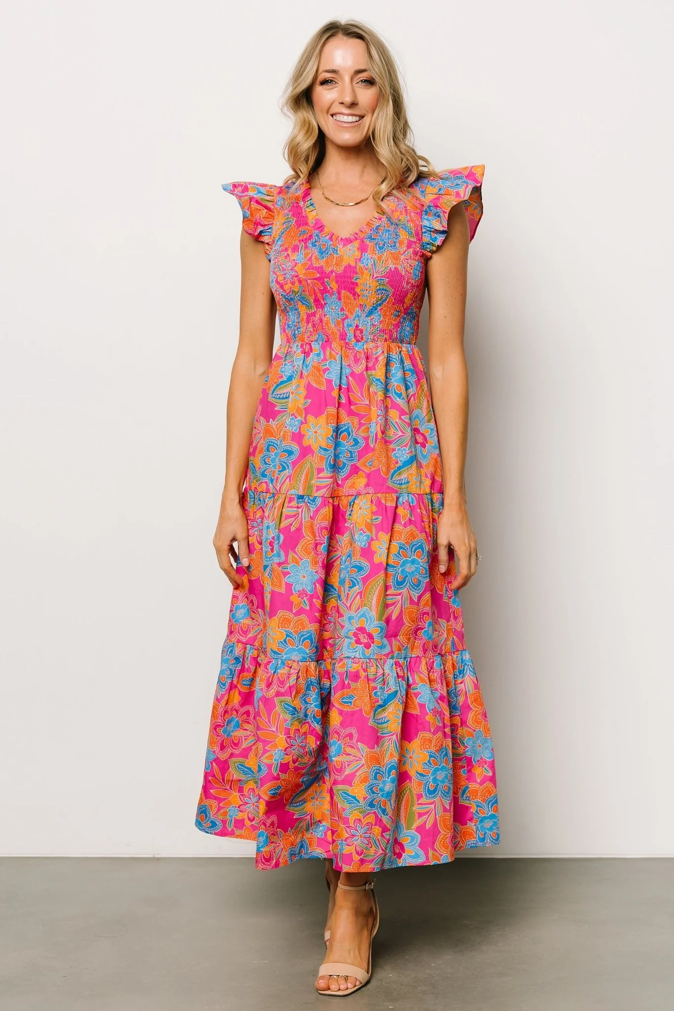 Ranchero Smocked Maxi Dress | Pink Multi