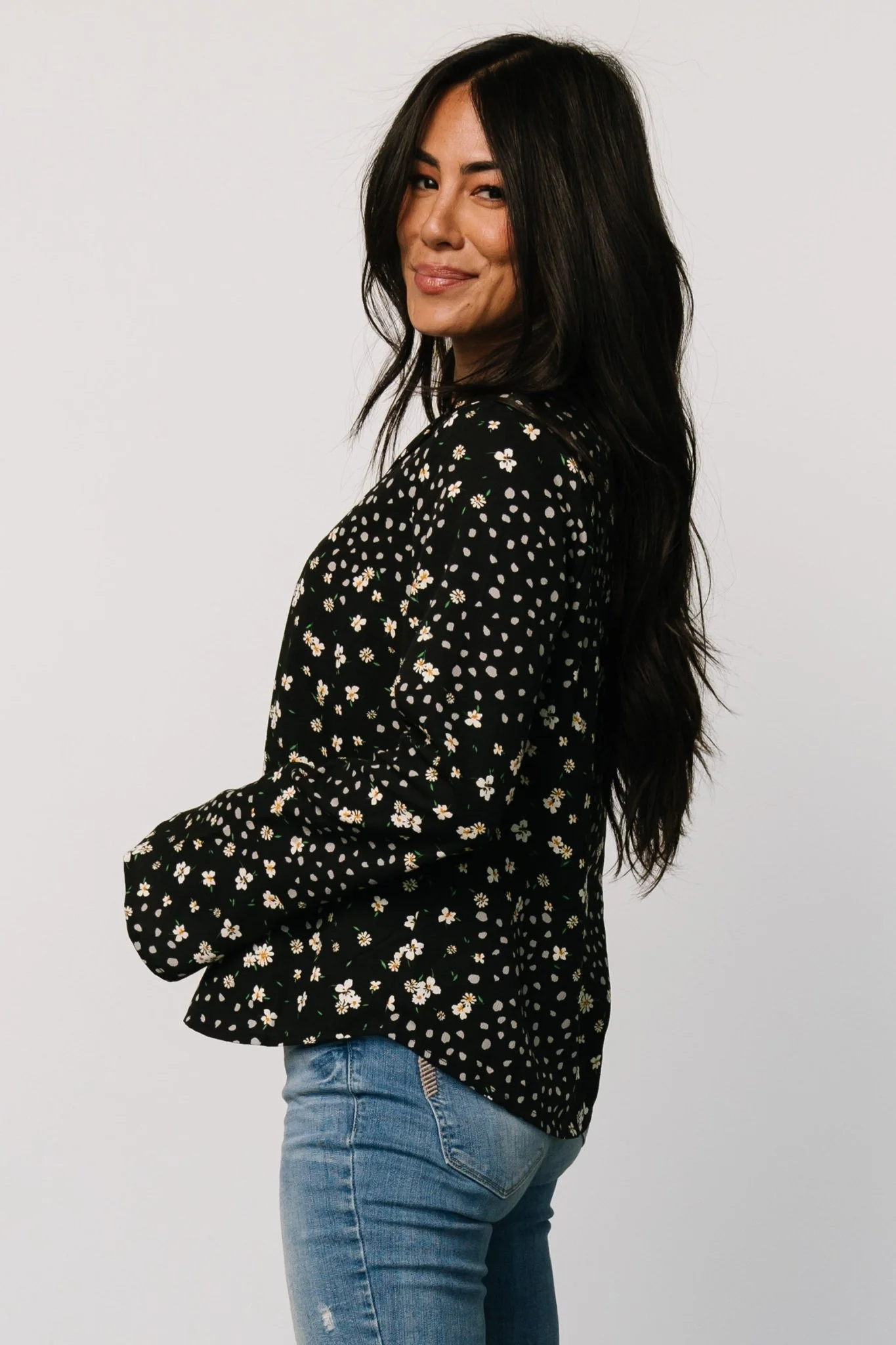 Thelma Button Blouse | Black Print