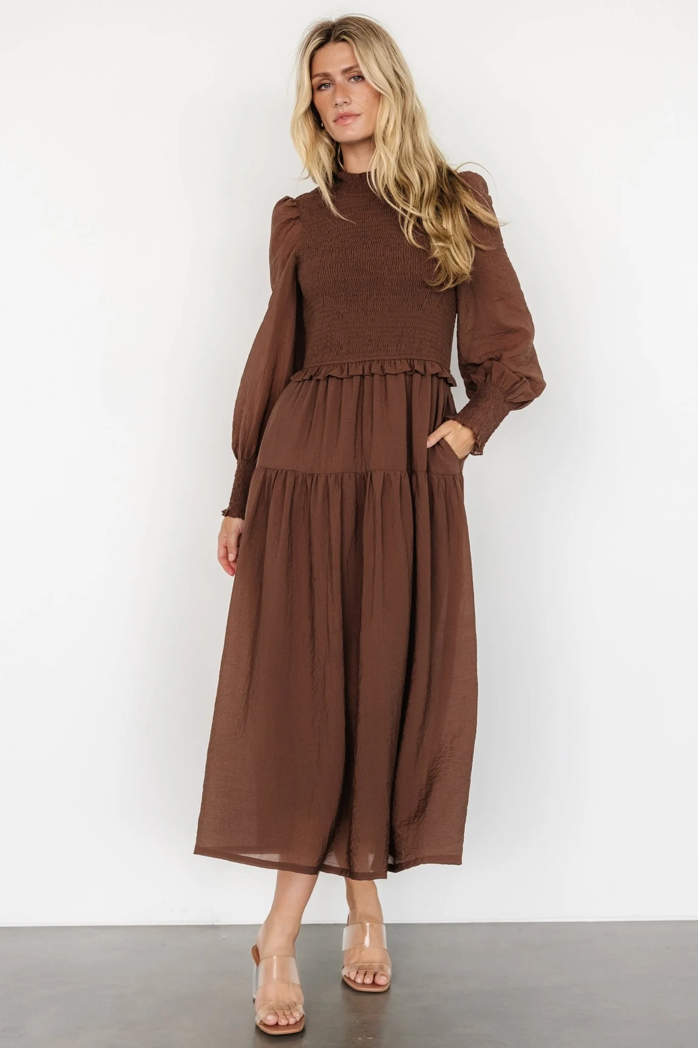 Daria Smocked Maxi Dress | Brown