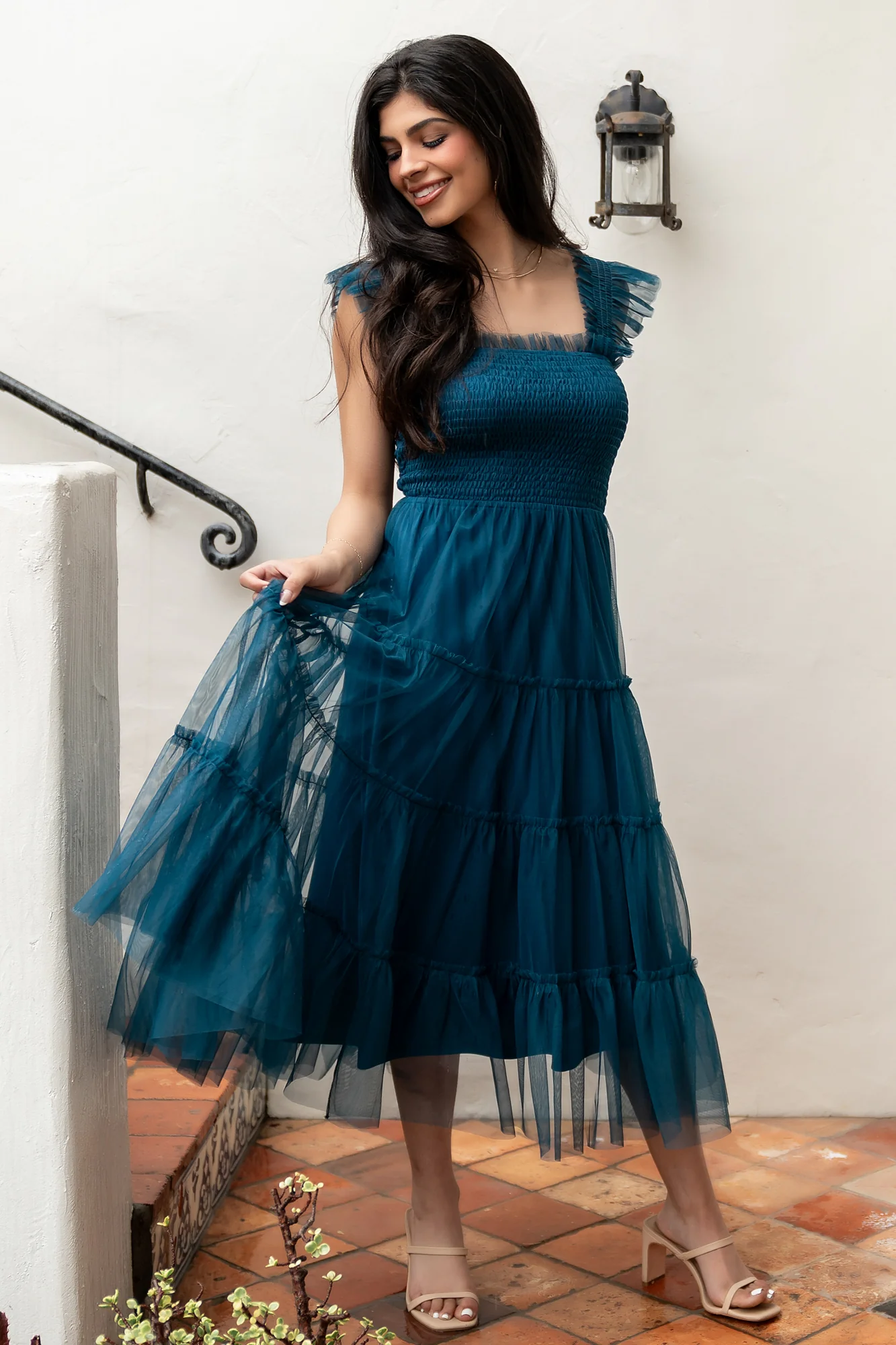 Emma Smocked Tulle Dress | Teal