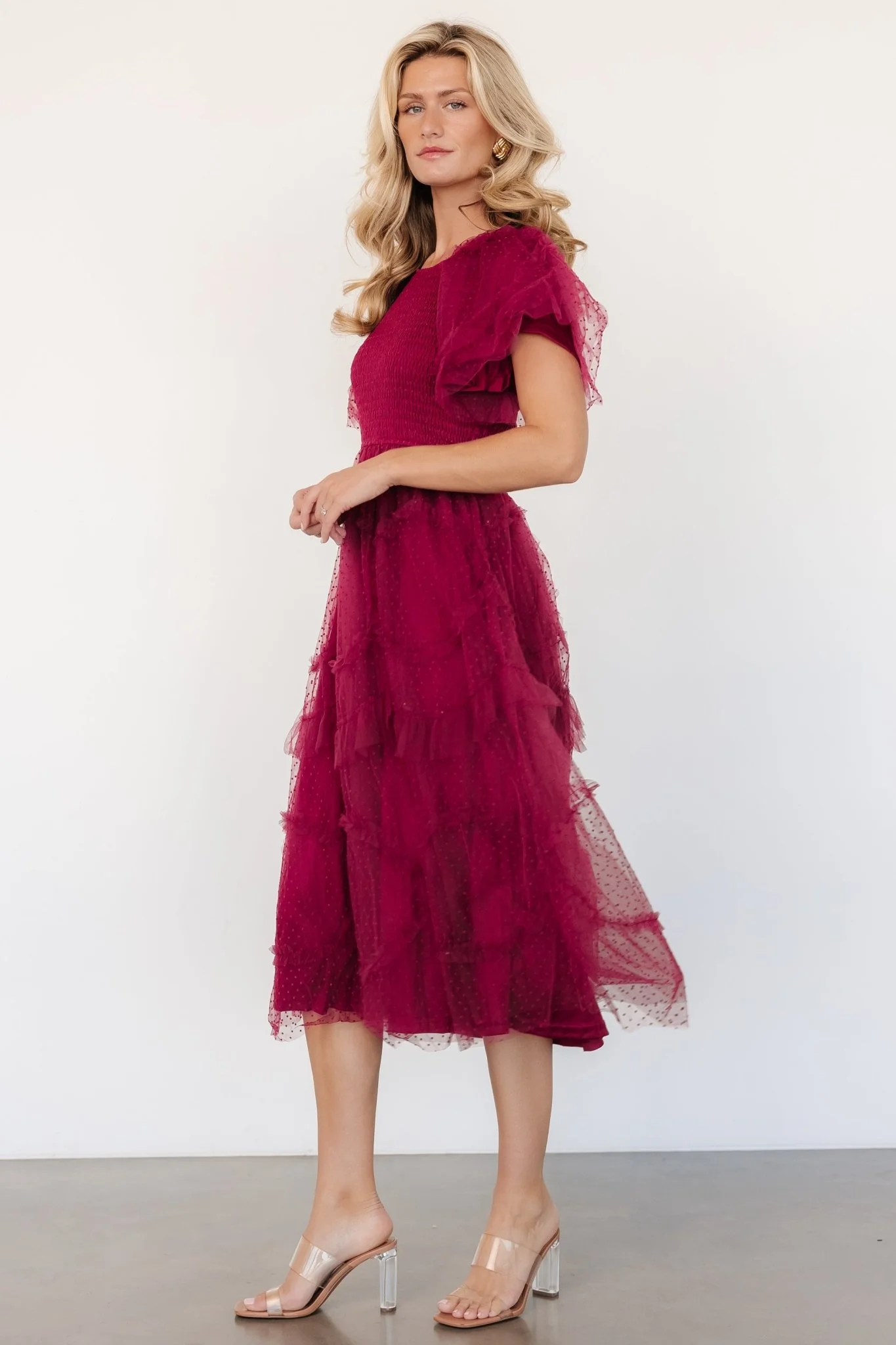Ambrose Dotted Tulle Midi Dress | Burgundy