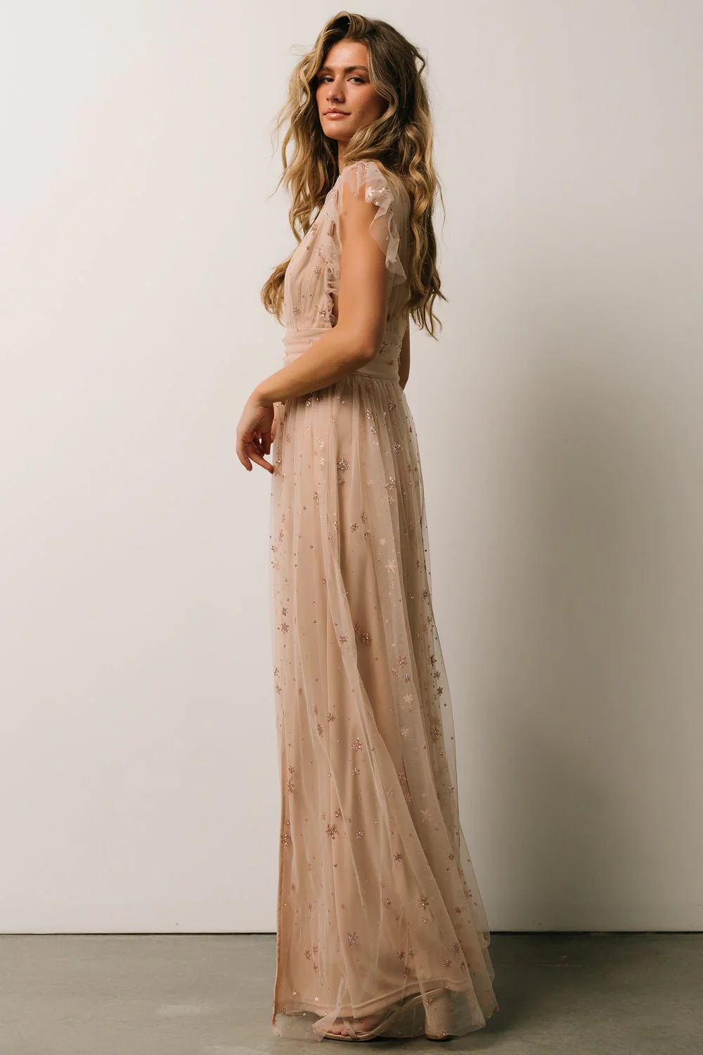 Nova Shimmer Maxi Dress | Natural + Blush