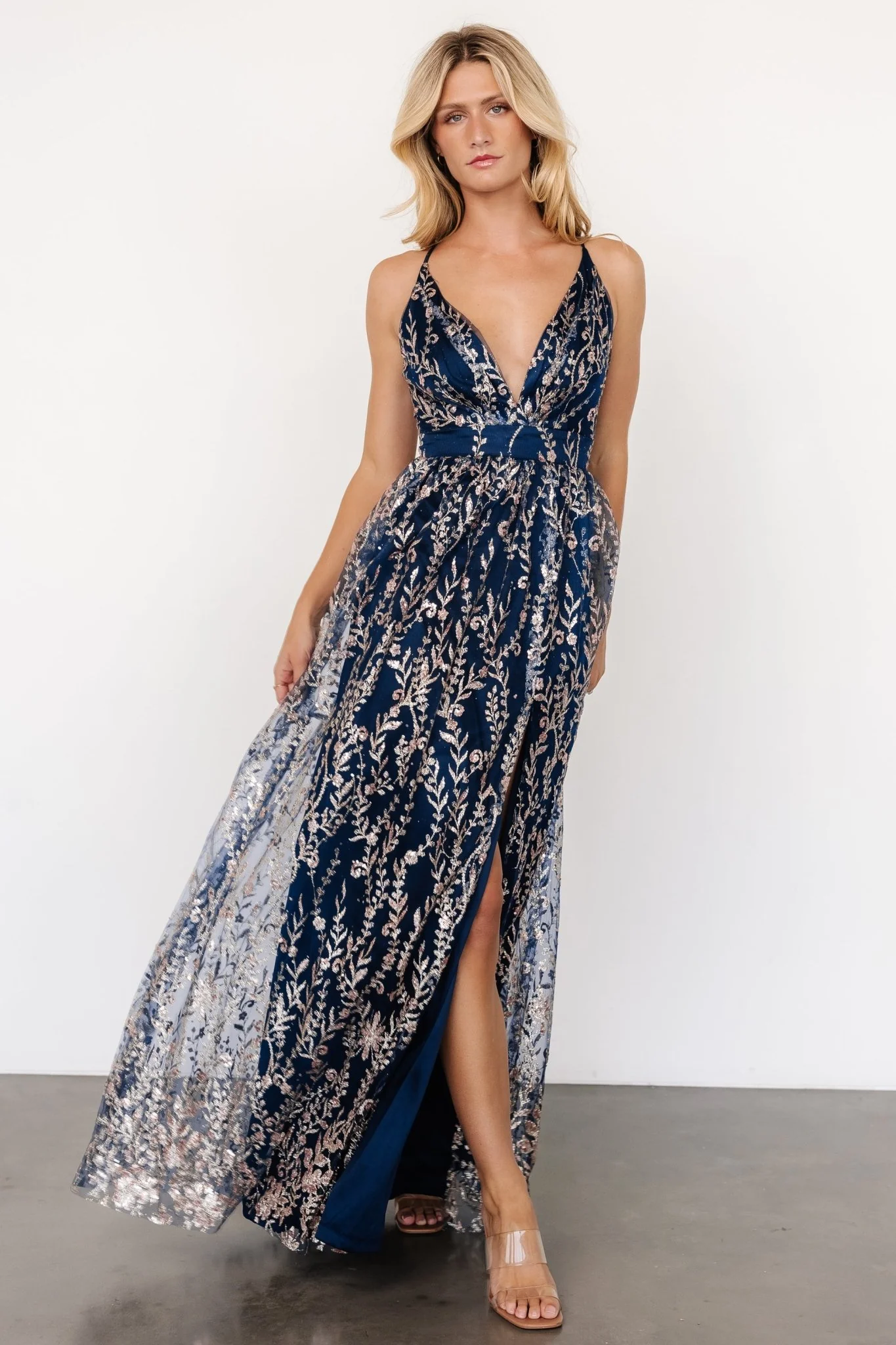 Anisa Shimmer Gown | Navy + Rose