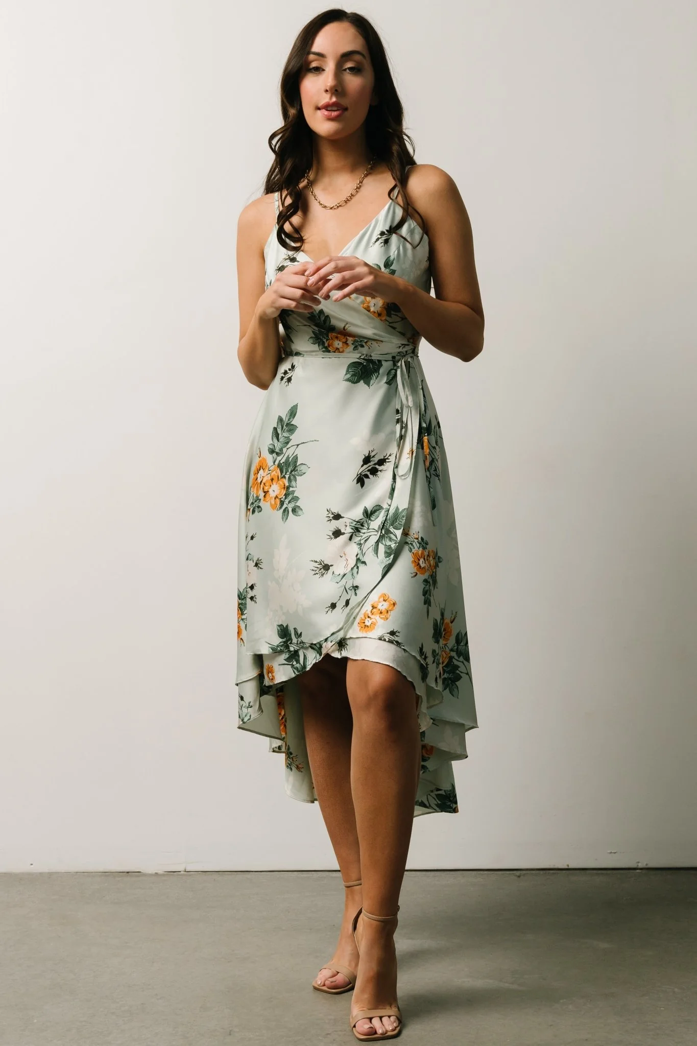 Steffi Tulip Wrap Dress | Light Sage Floral