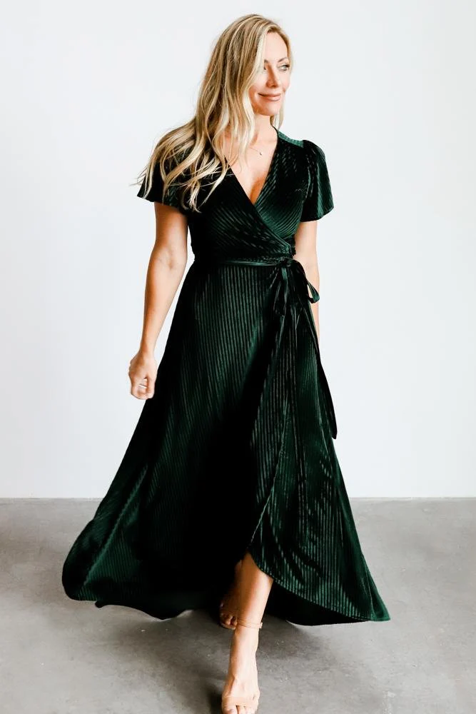 Andi Ribbed Velvet Wrap Dress | Emerald