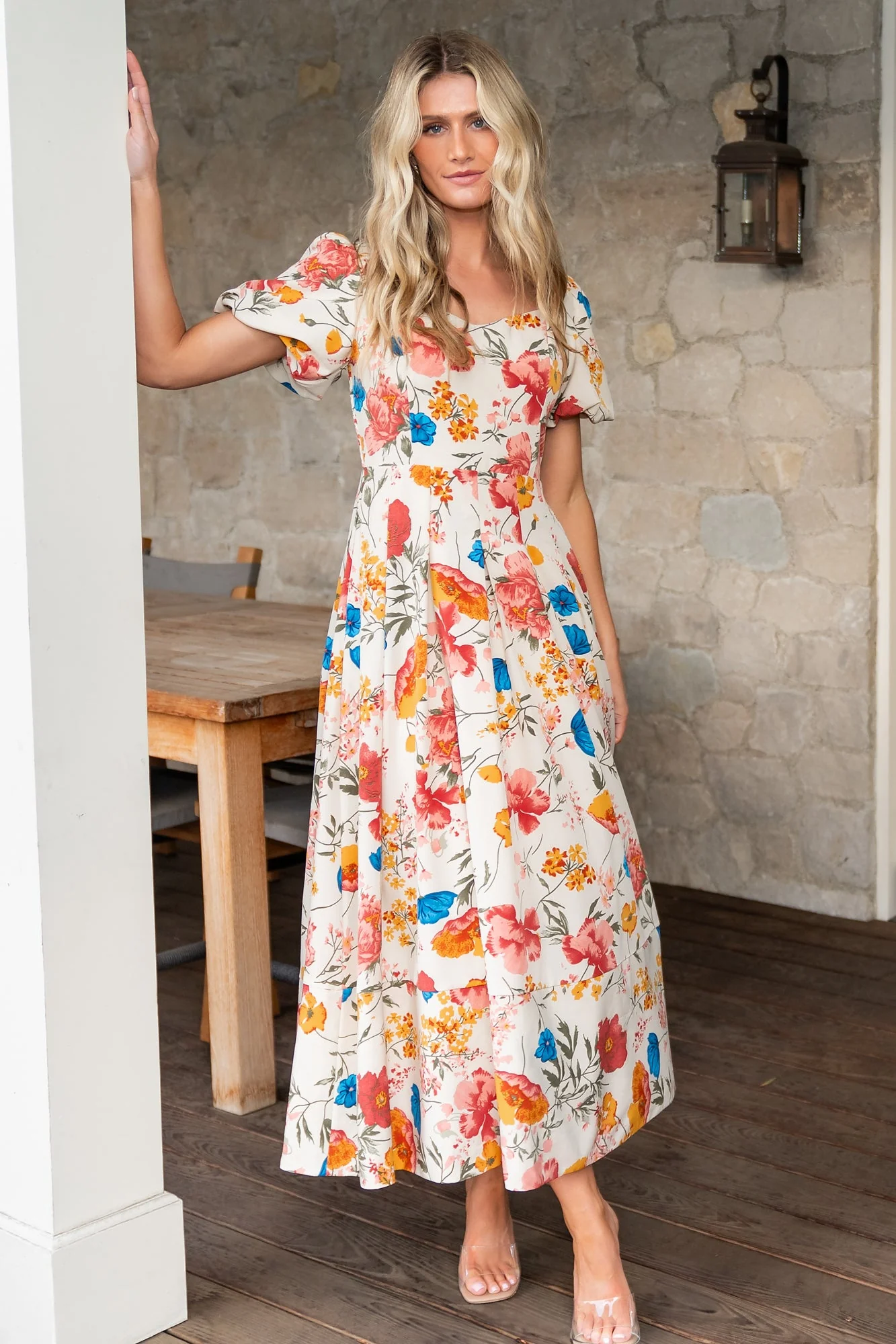 Greta Pleated Maxi Dress | Cream Multi Floral