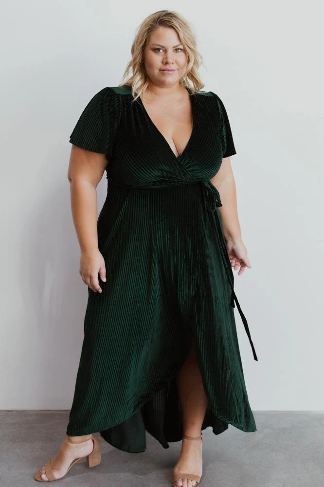Andi Ribbed Velvet Wrap Dress | Emerald