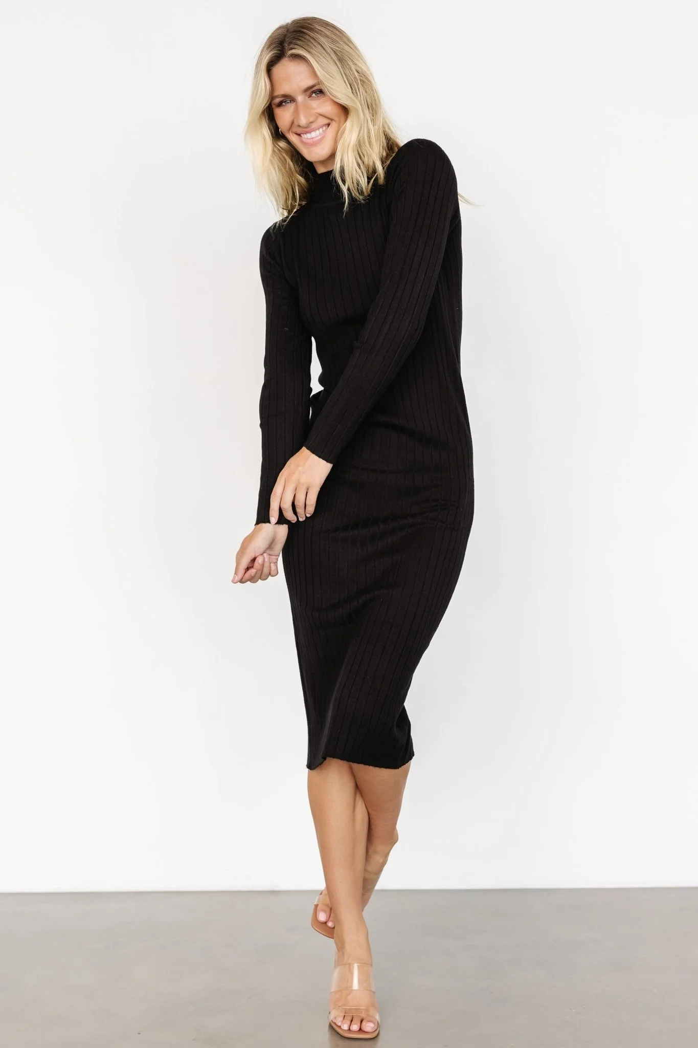 Jill Ribbed Midi Dress | Black