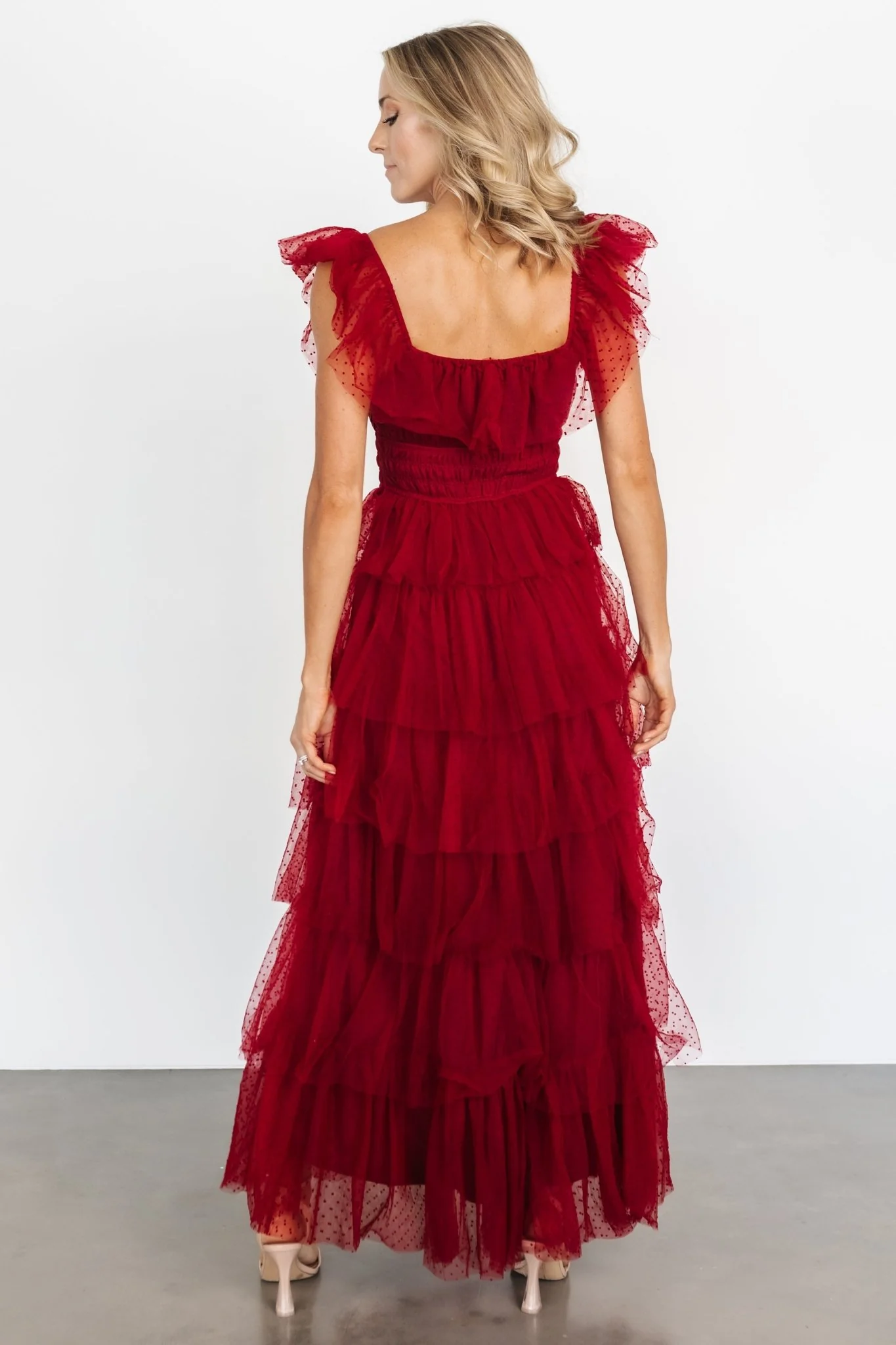Valora Swiss Dot Tulle Maxi Dress | Wine