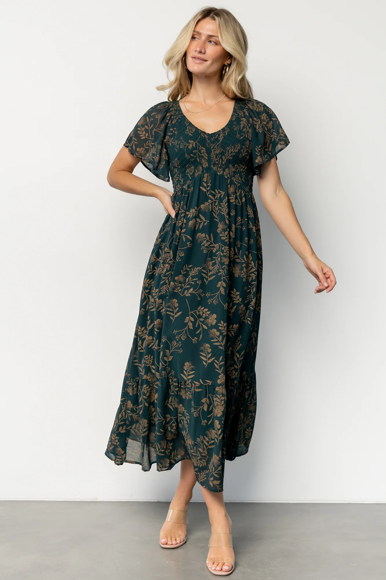 Monica Smocked Dress | Deep Topaz + Gold