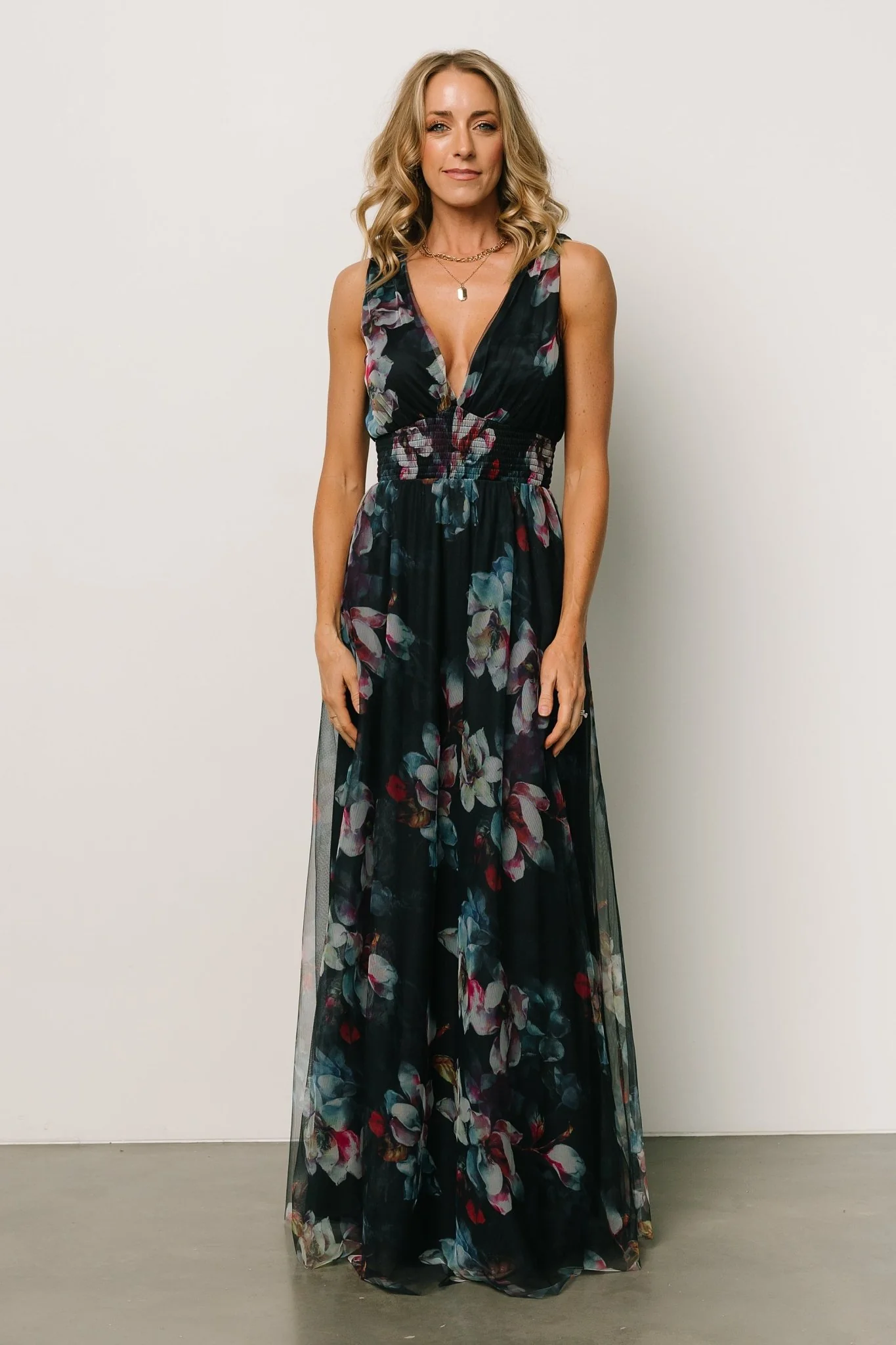 Kamila Tulle Maxi Dress | Navy Abstract Floral