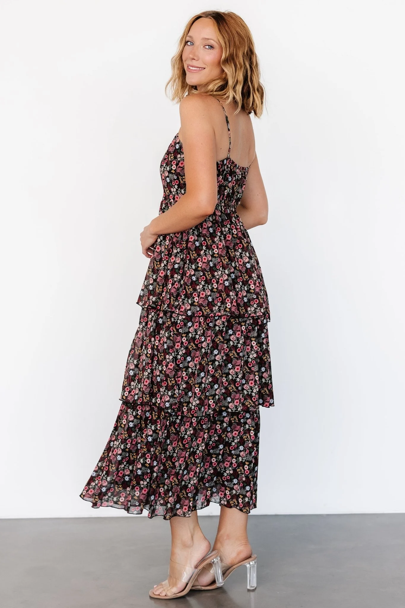 Caprice Tiered Dress | Black Floral
