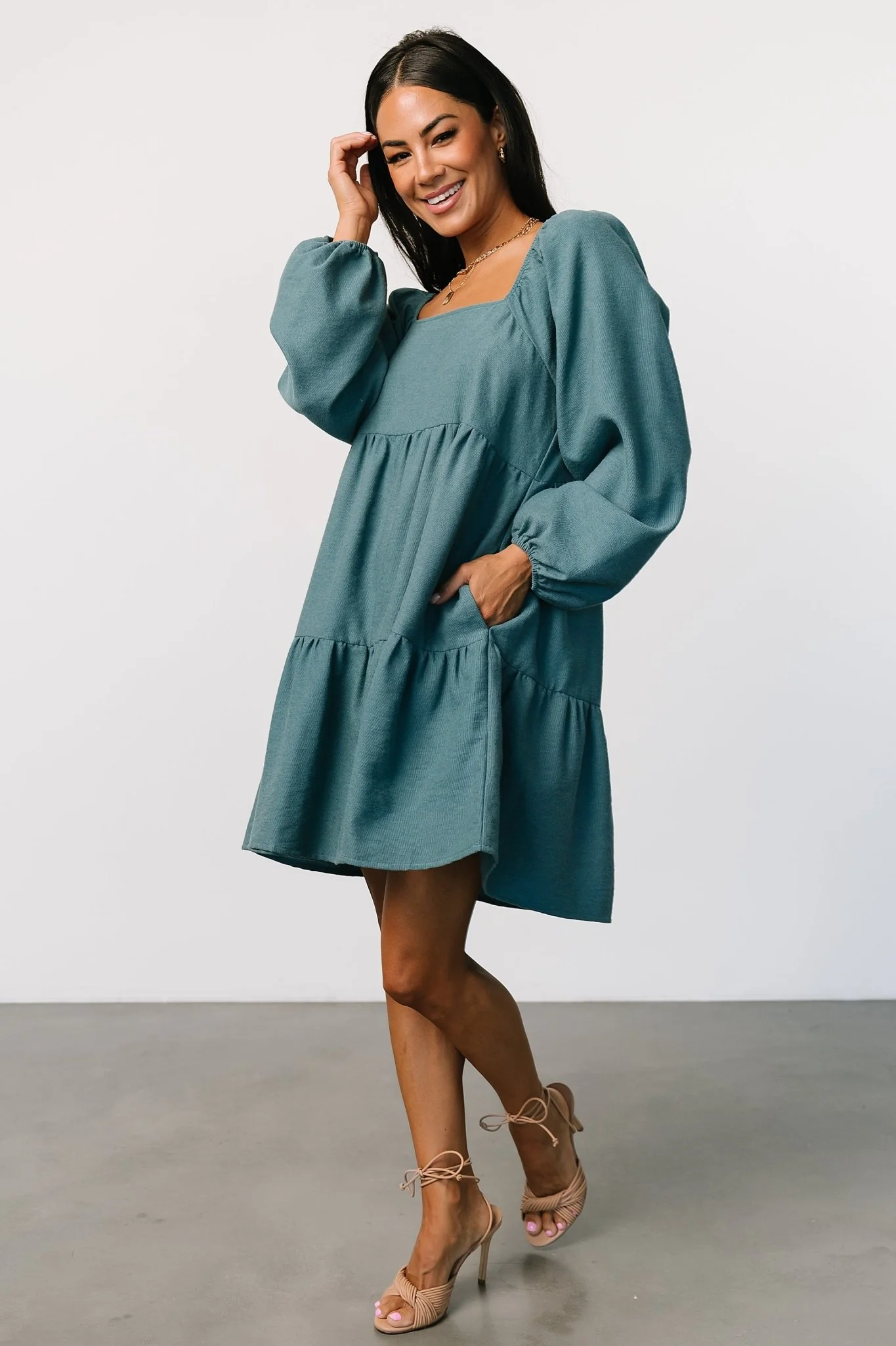 Selena Tiered Mini Dress | Vintage Teal